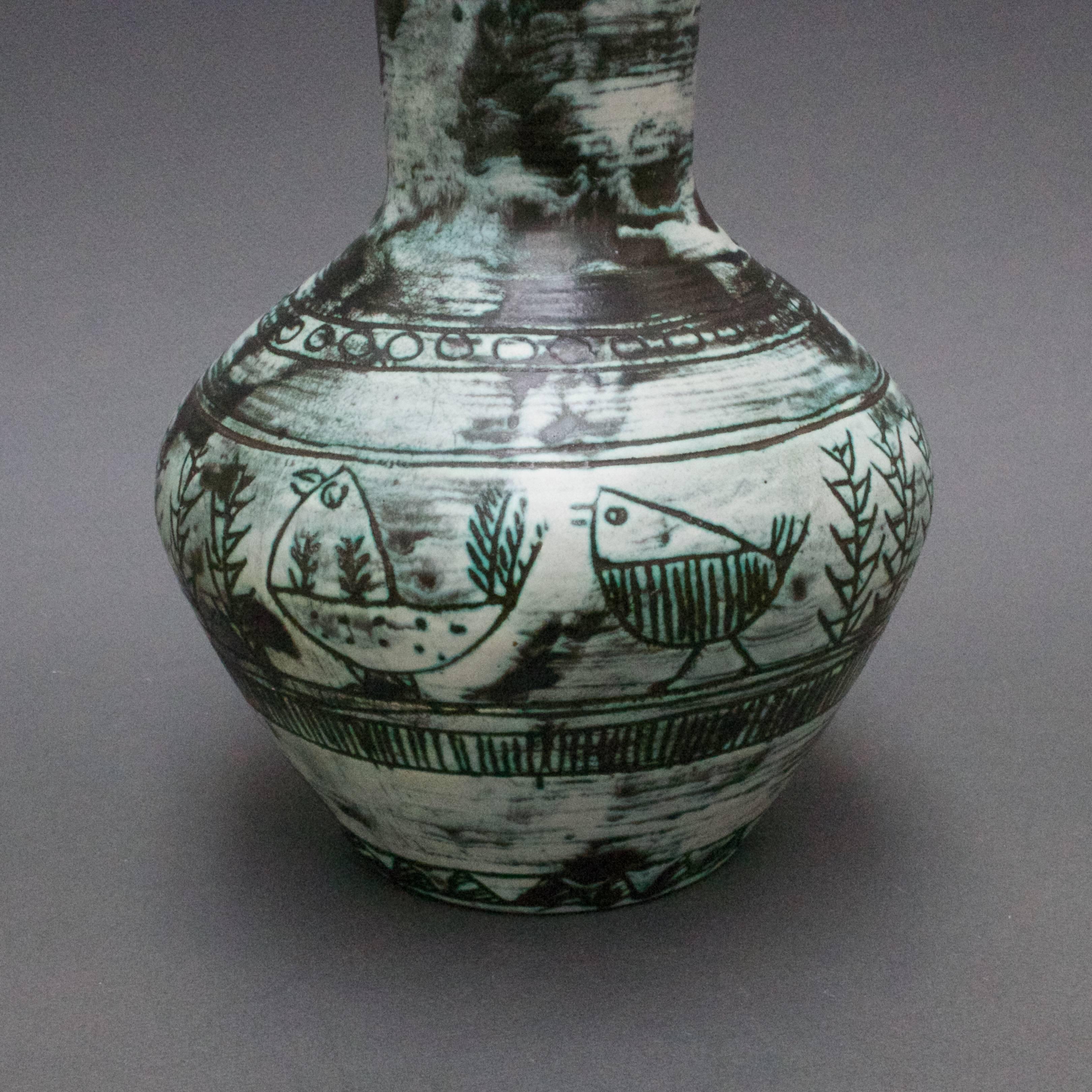 Ceramic vase (c. 1950s) by Jacques Blin (1920 - 1995), an engineer by trade but with a love for the visual arts and an immediately recognisable style. A way of working characterised by a more or less misty appearance of the glaze and by decoration