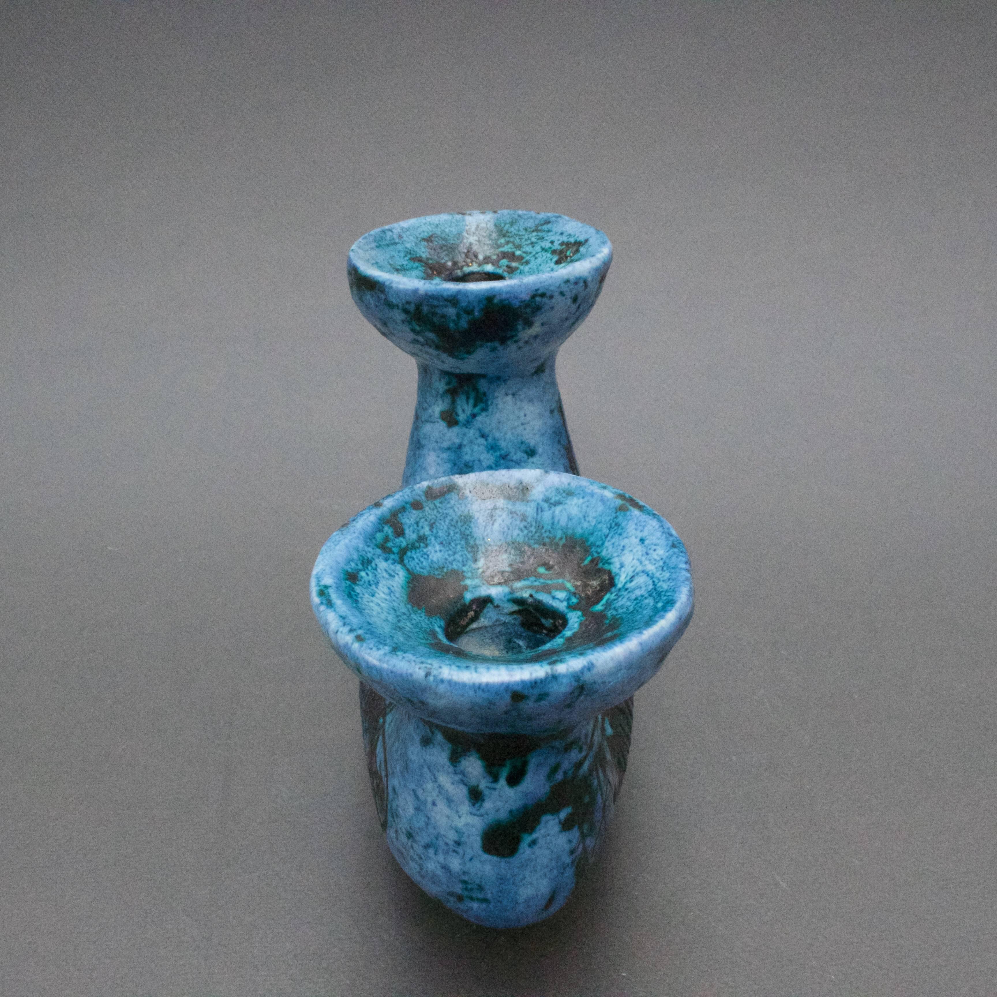 Pair of Ceramic Blue Candle Holders by Jacques Blin, Vallauris, circa 1950s 4