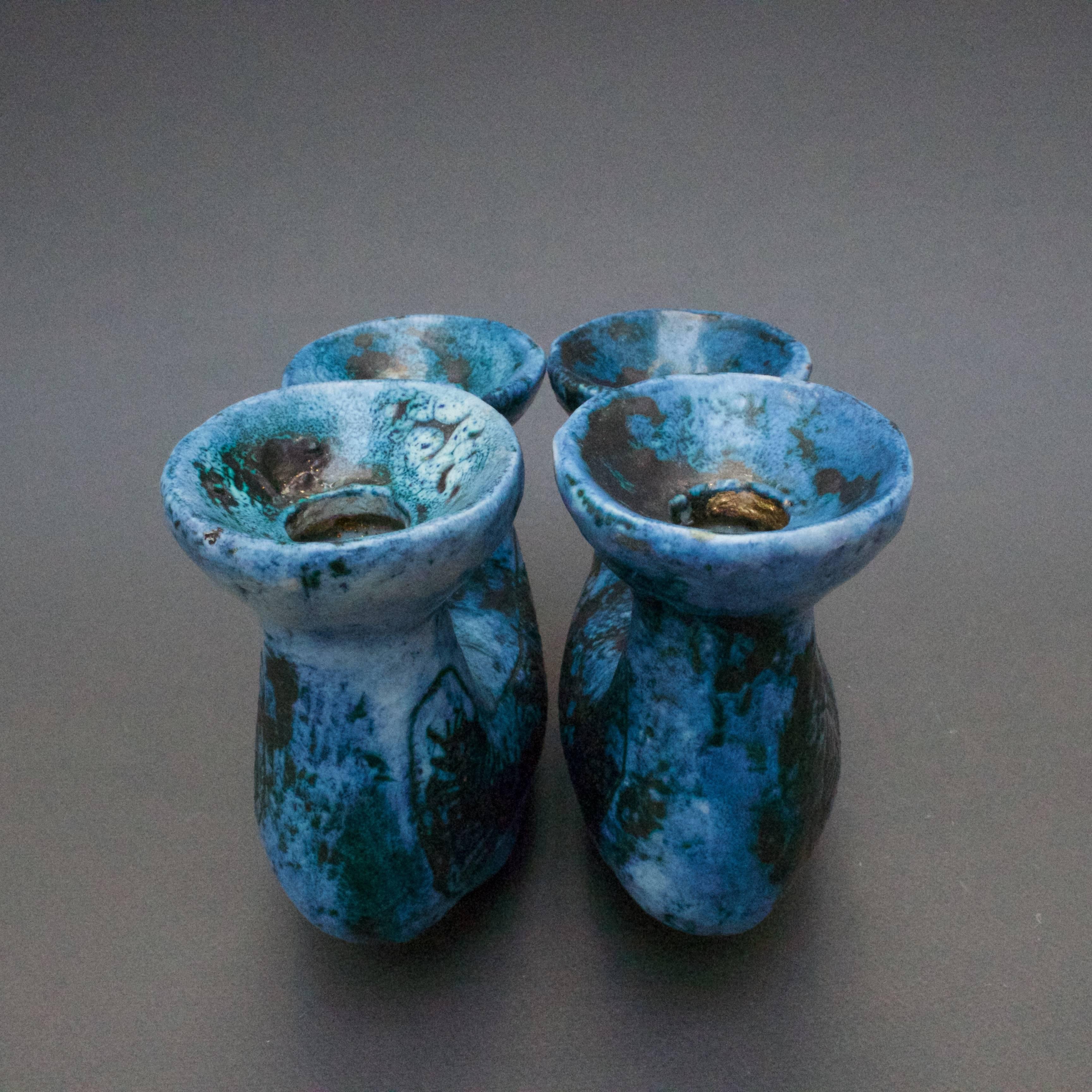 20th Century Pair of Ceramic Blue Candle Holders by Jacques Blin, Vallauris, circa 1950s