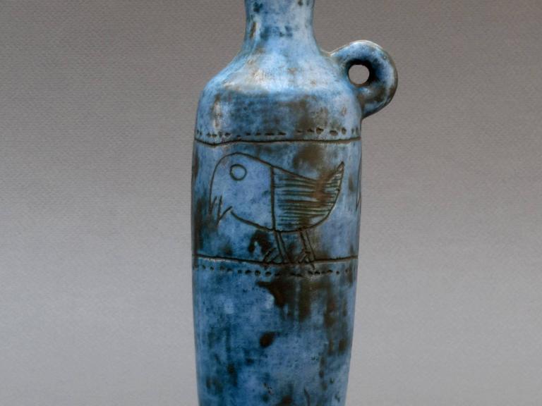 MidCentury Blue Ceramic Vase by Jacques Blin, Vallauris