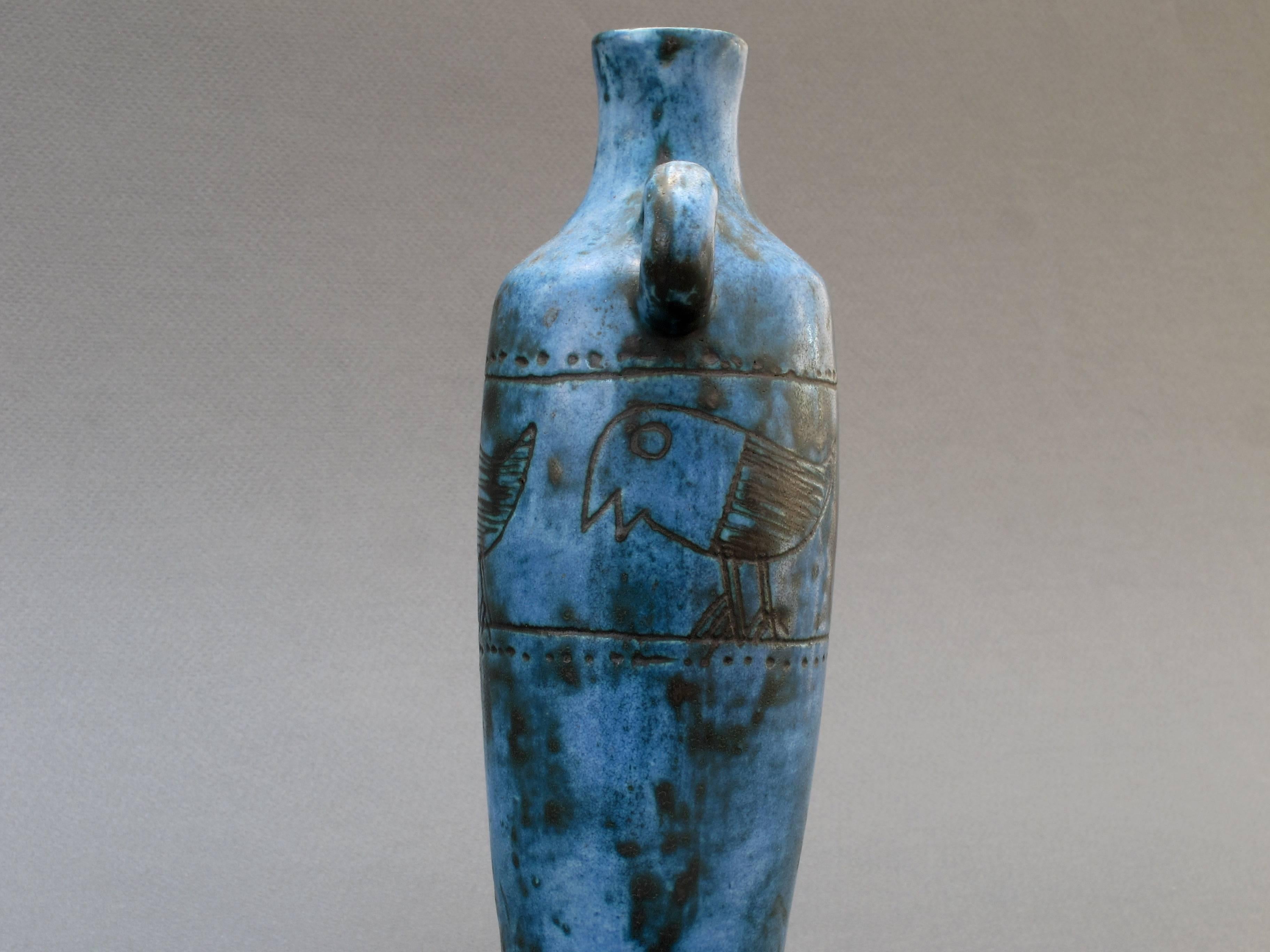20th Century Mid-Century Blue Ceramic Vase by Jacques Blin, Vallauris, France, circa 1950s