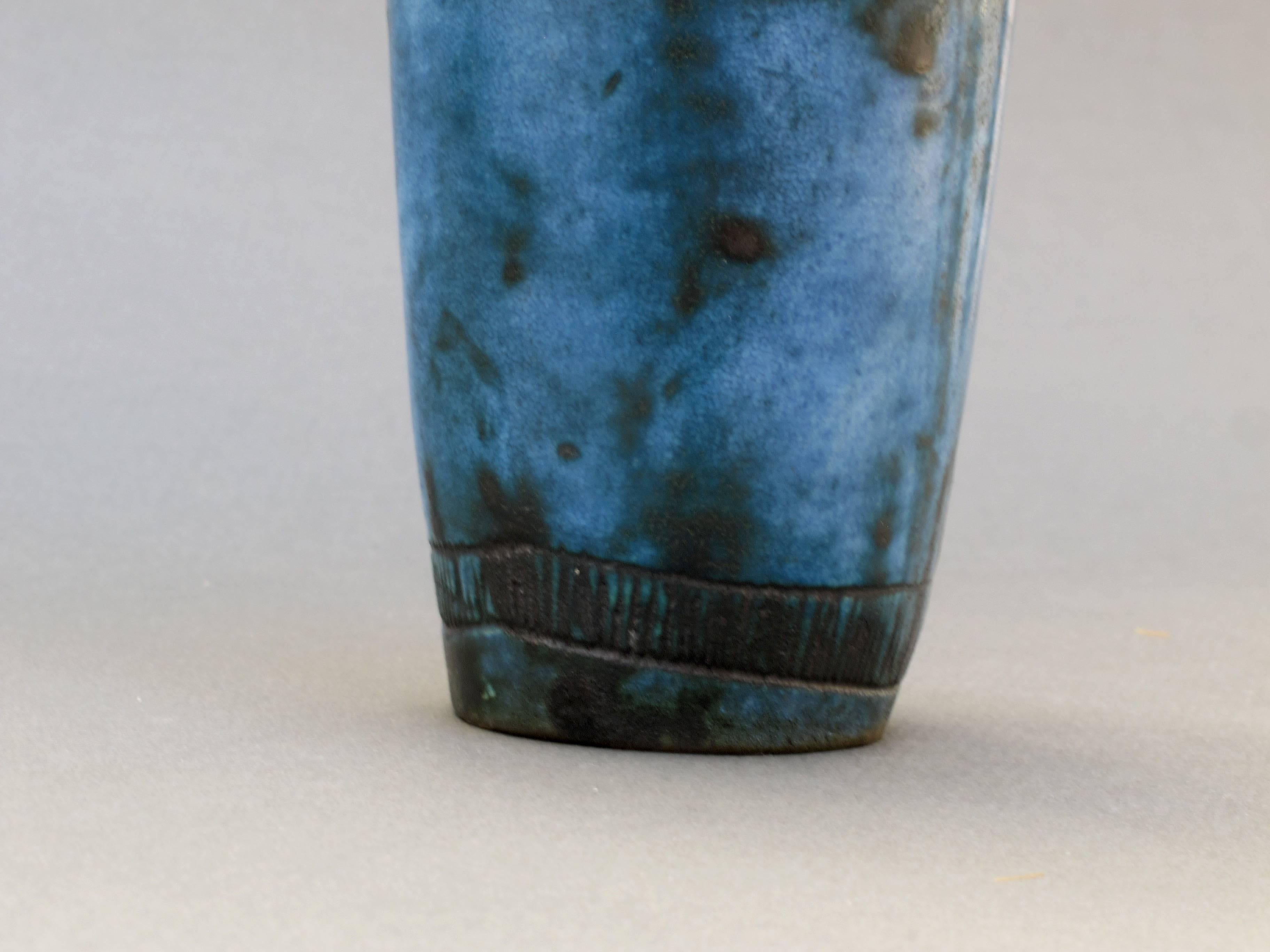 Mid-Century Blue Ceramic Vase by Jacques Blin, Vallauris, France, circa 1950s 1