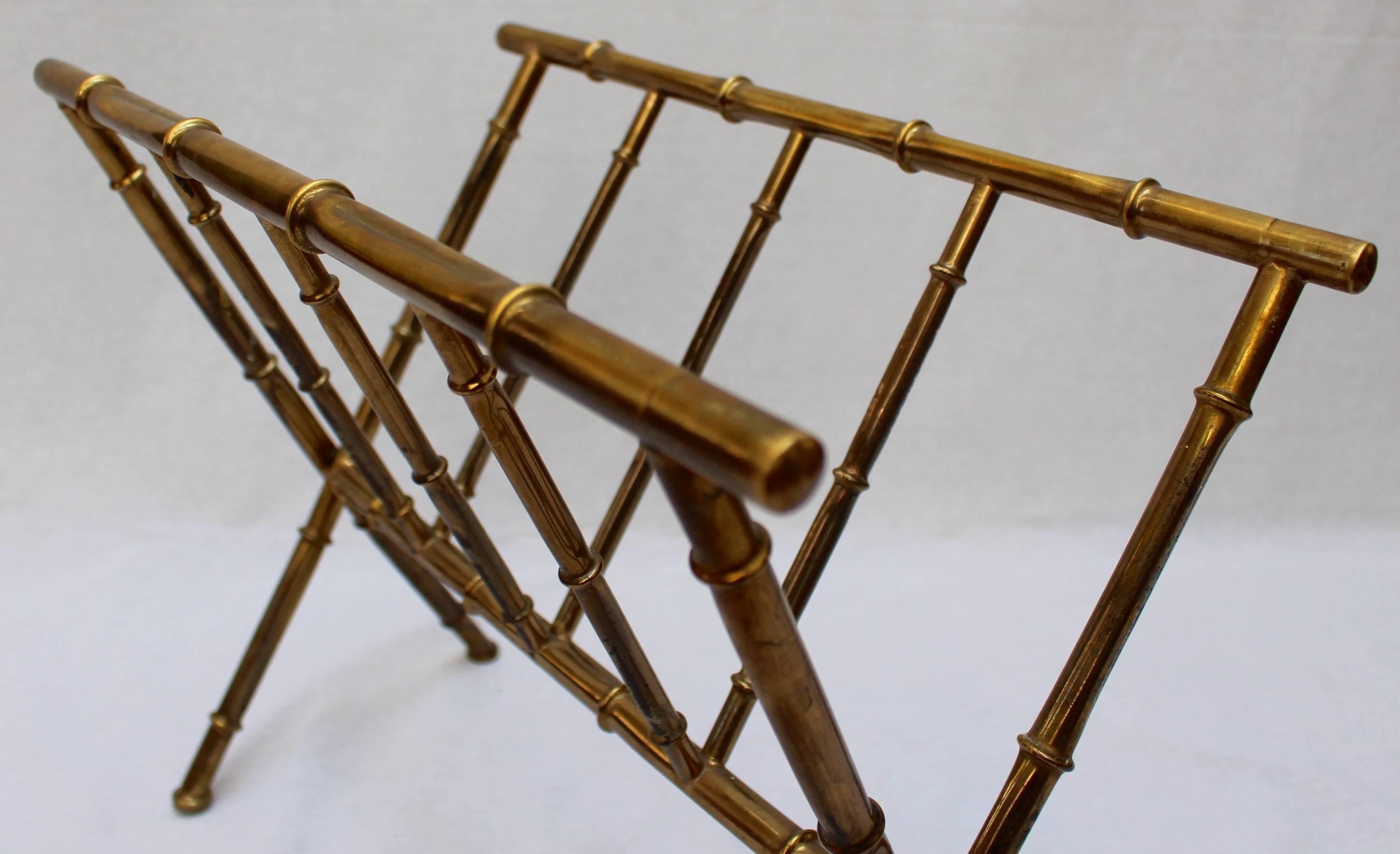 Brass 'Bamboo' Magazine Rack in the Style of Jacques Adnet, 1950s In Good Condition In London, GB