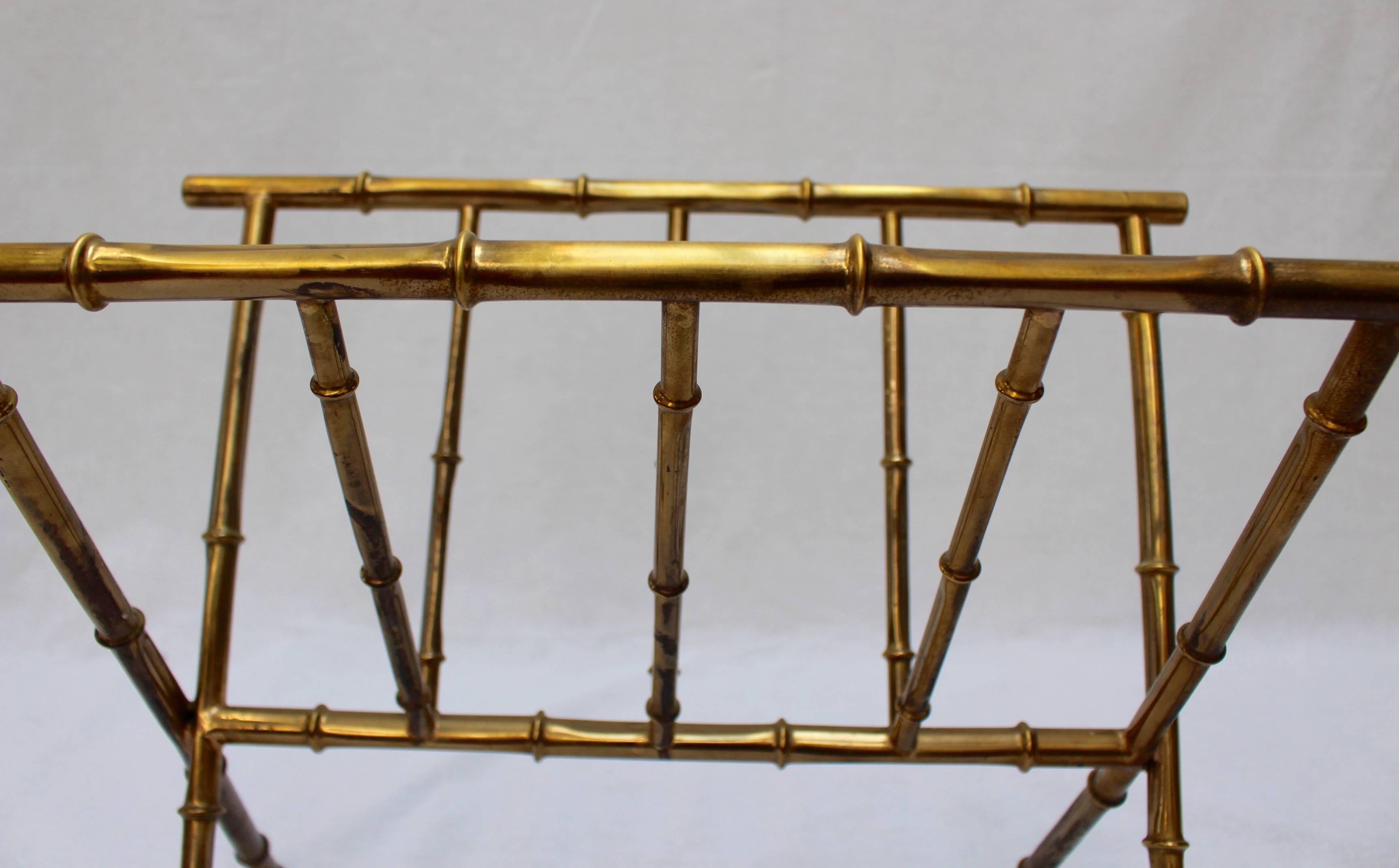 Mid-20th Century Brass 'Bamboo' Magazine Rack in the Style of Jacques Adnet, 1950s