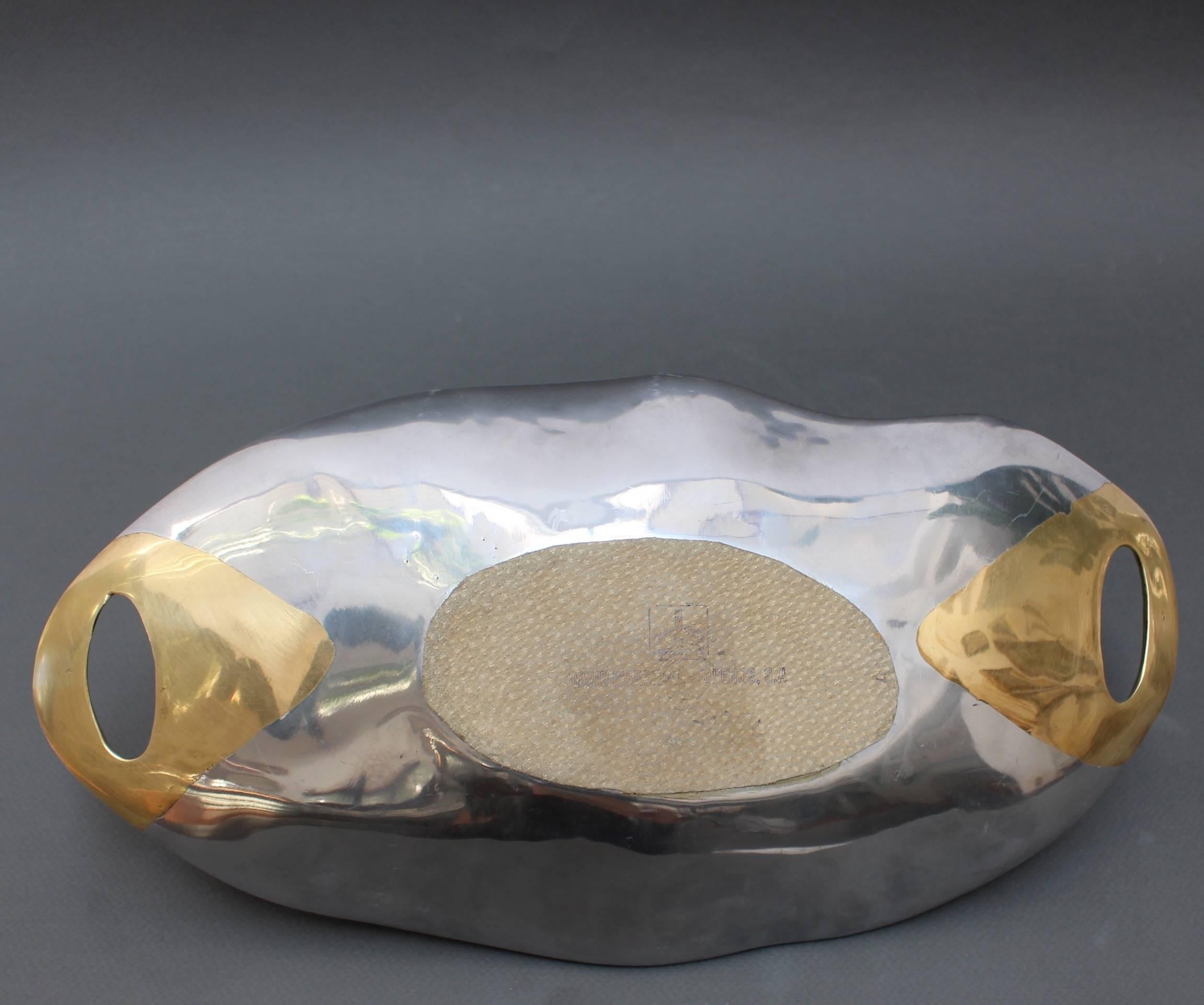 Aluminium and Brass Brutalist Style Tray by David Marshall, circa 1970 In Excellent Condition In London, GB