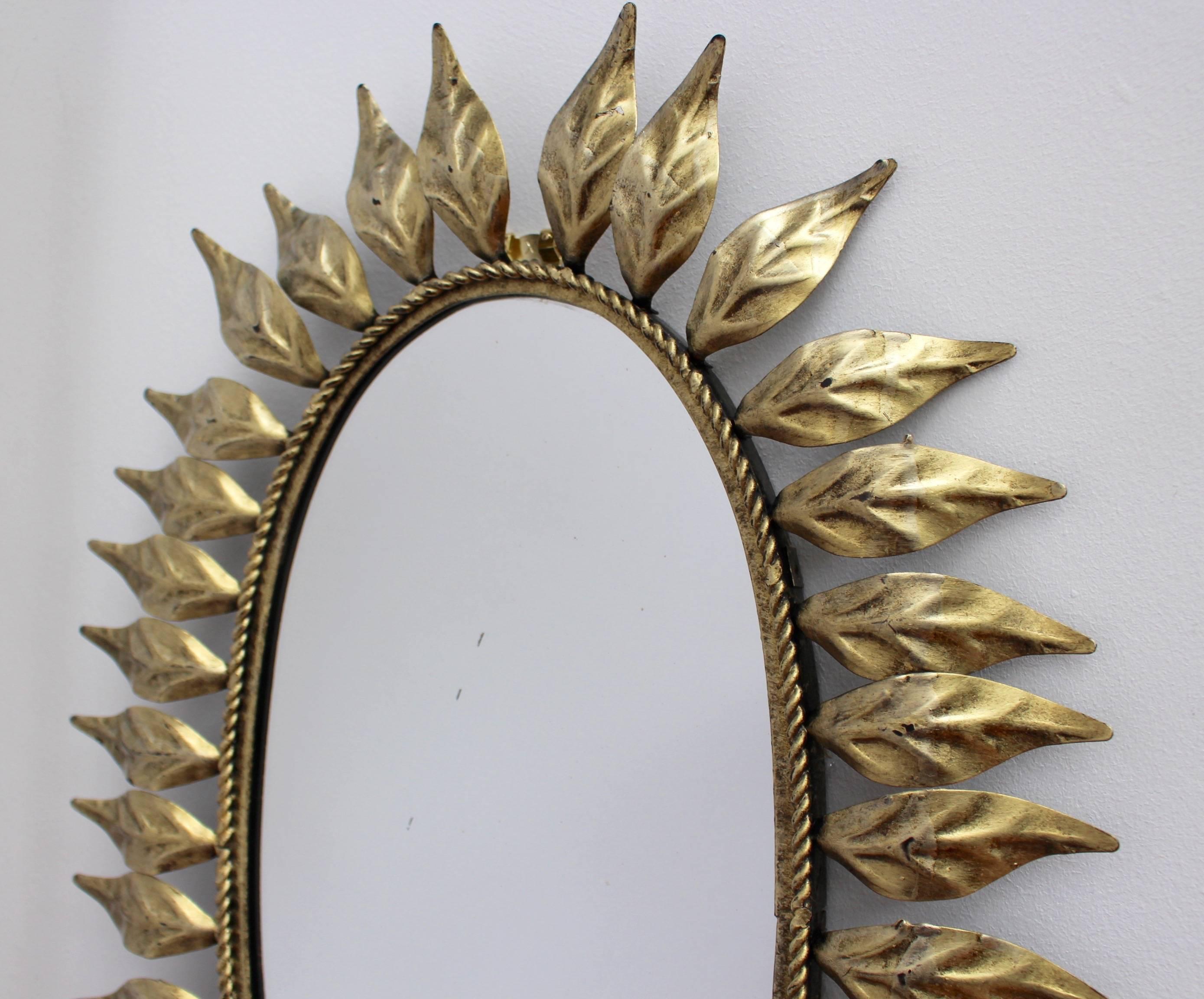 20th Century Spanish Gilt Metal Sunburst Mirror, circa 1960s