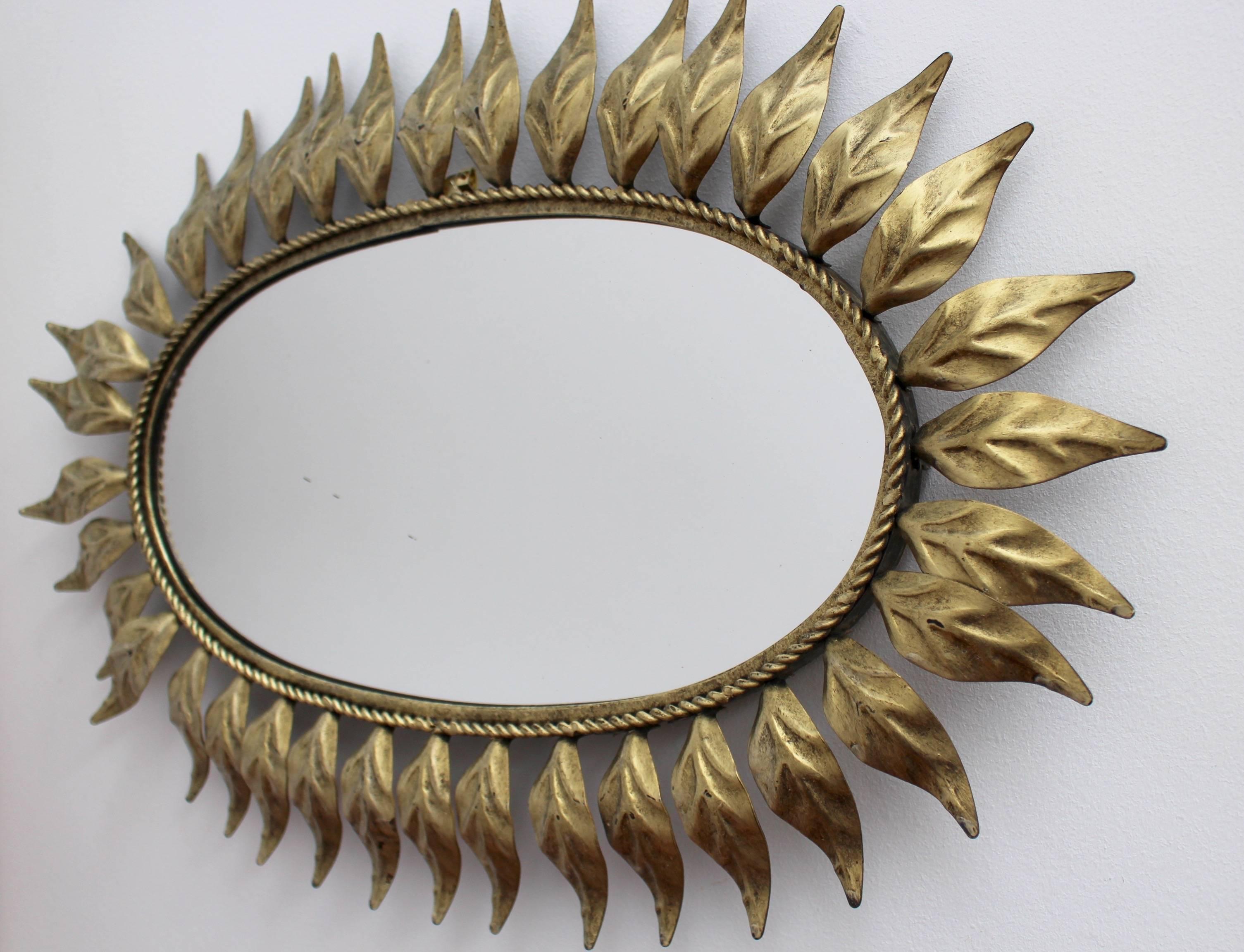 Spanish Gilt Metal Sunburst Mirror, circa 1960s 2