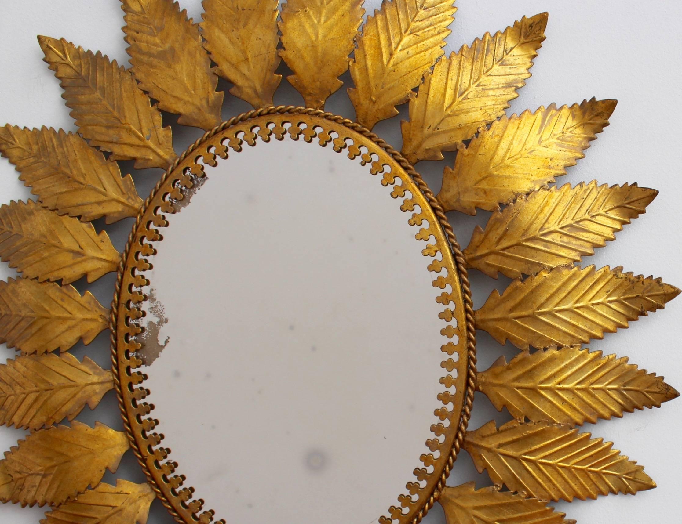 Spanish Gilt Metal Sunburst Mirror, circa 1950s In Fair Condition In London, GB