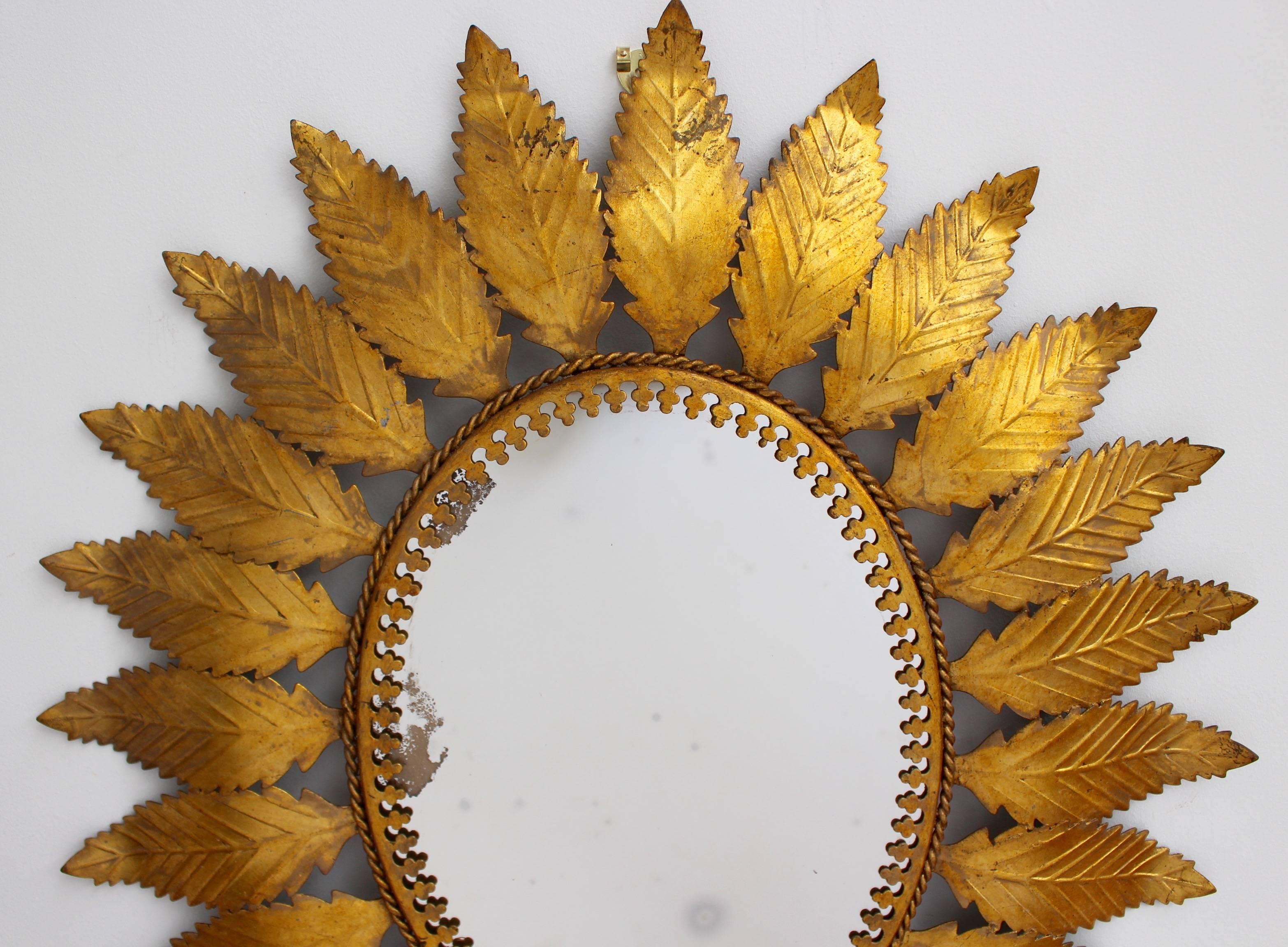 Spanish Gilt Metal Sunburst Mirror, circa 1950s 2
