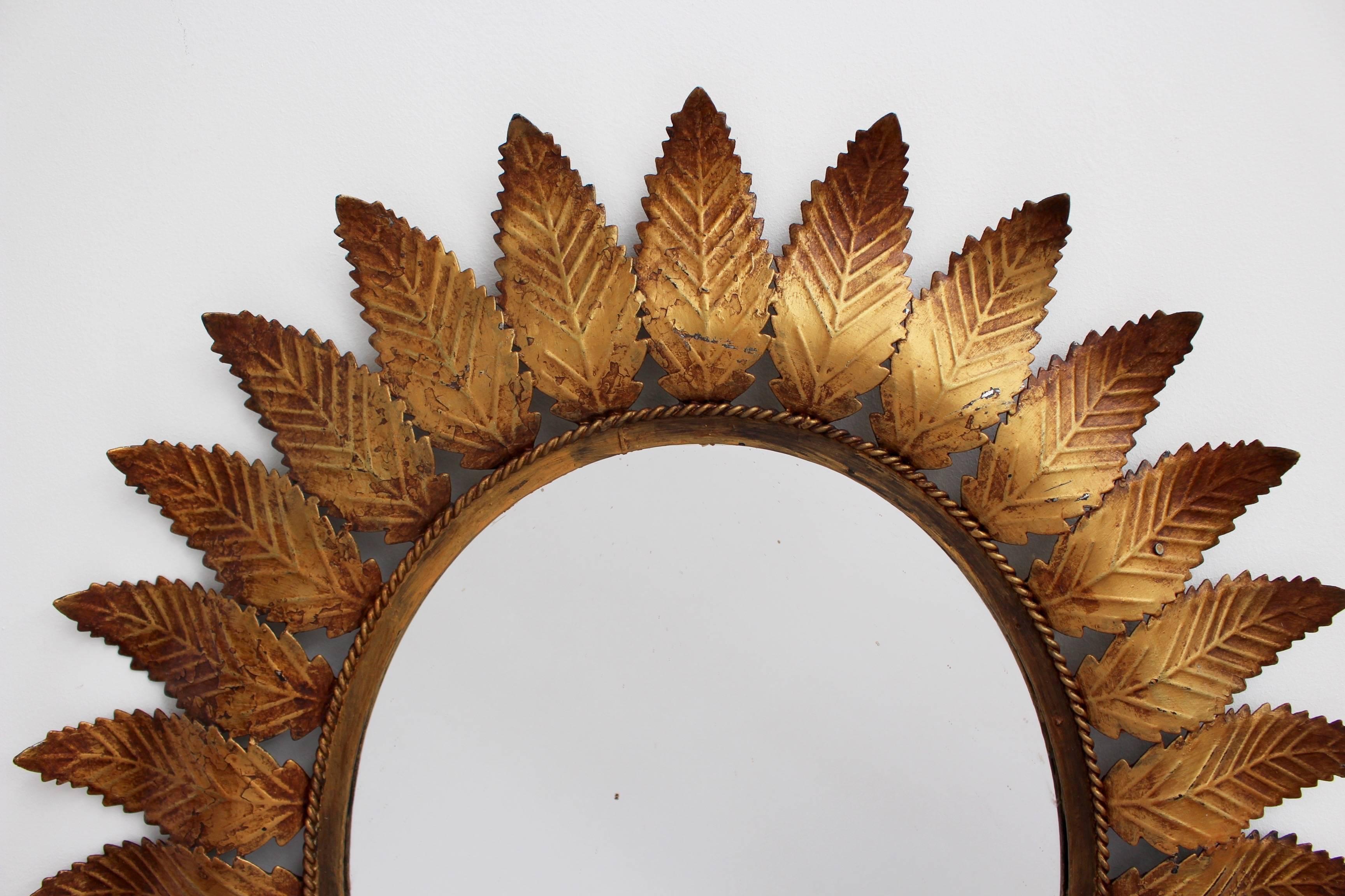 20th Century Spanish Copper Patina Sunburst Mirror, circa 1950s