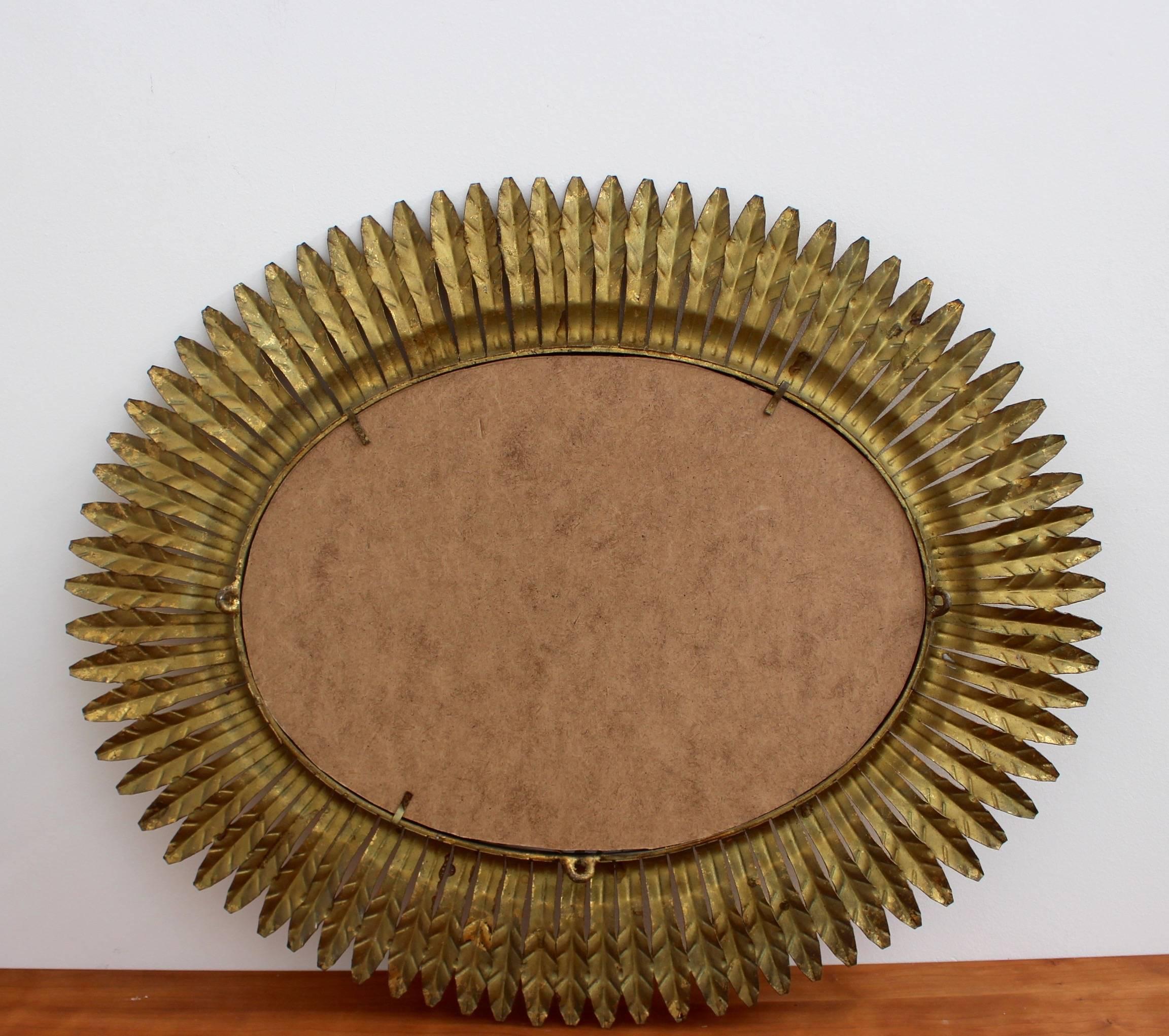 Spanish Gilt Metal Sunburst Mirror, circa 1950s 4