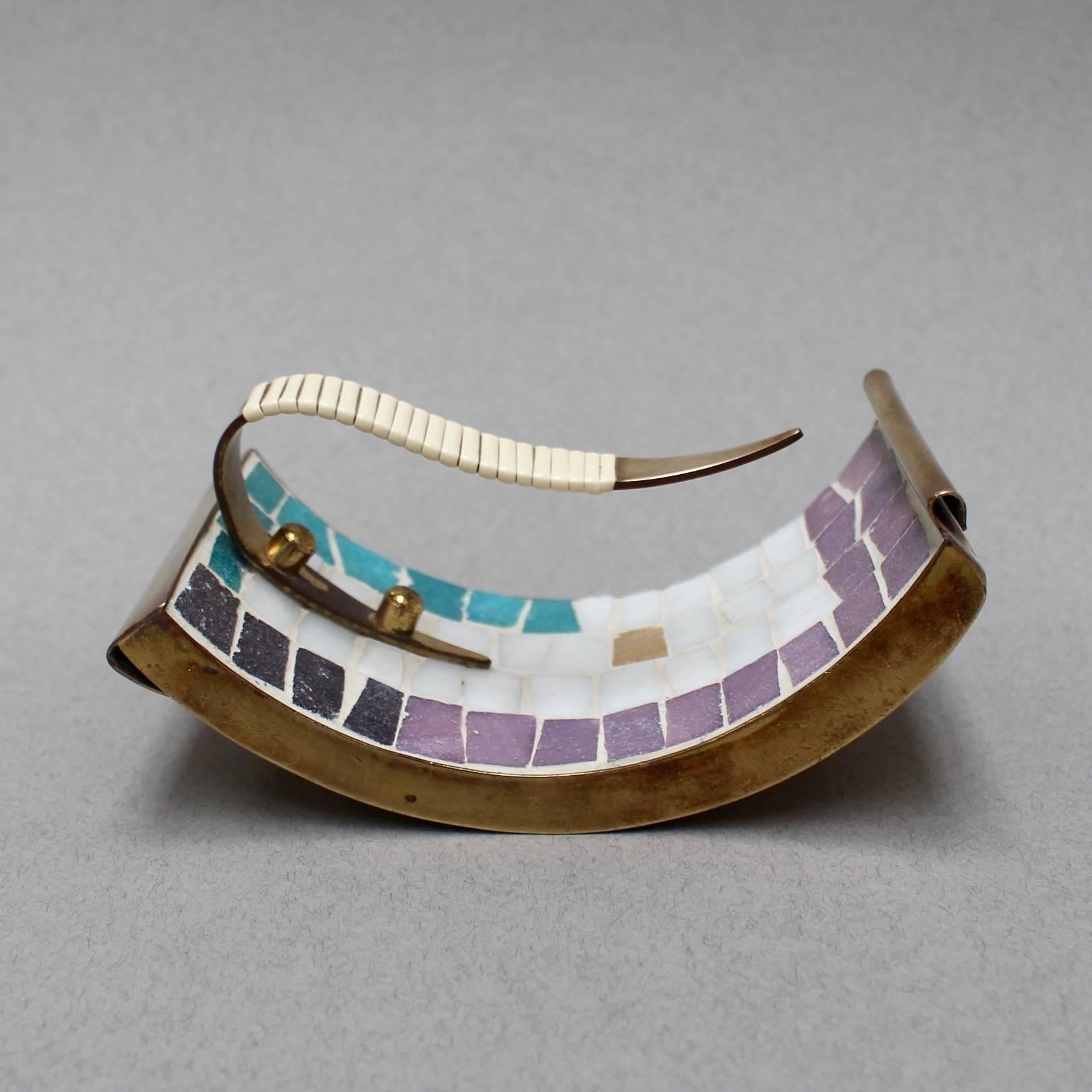 Midcentury Brass and Mosaic Ceramic Tiled Desk Accessories Set, Circa 1960s 1