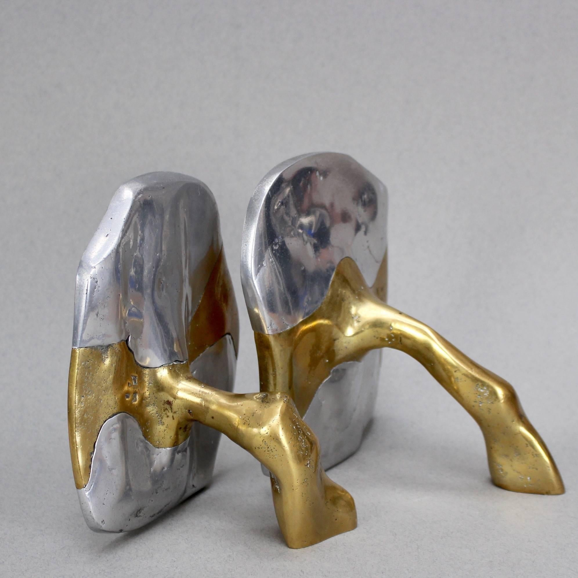 Spanish Brass and Aluminium Brutalist Style Bookends by David Marshall, circa 1970s
