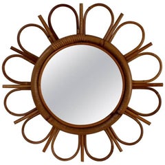 Midcentury French Bamboo and Rattan Sunflower Mirror, circa 1960s