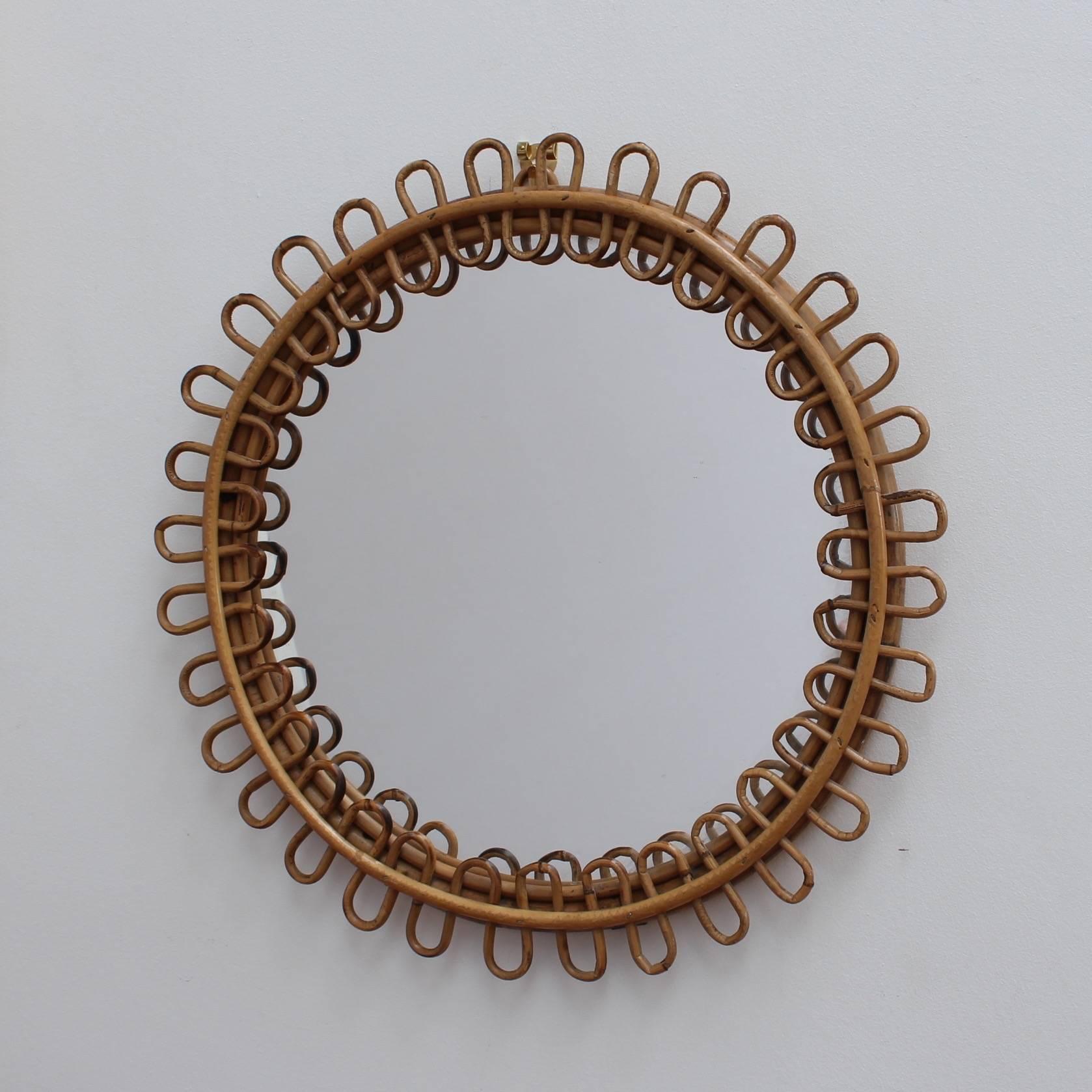 Mid-20th Century Midcentury Italian Rattan and Bamboo Mirror, circa 1960s