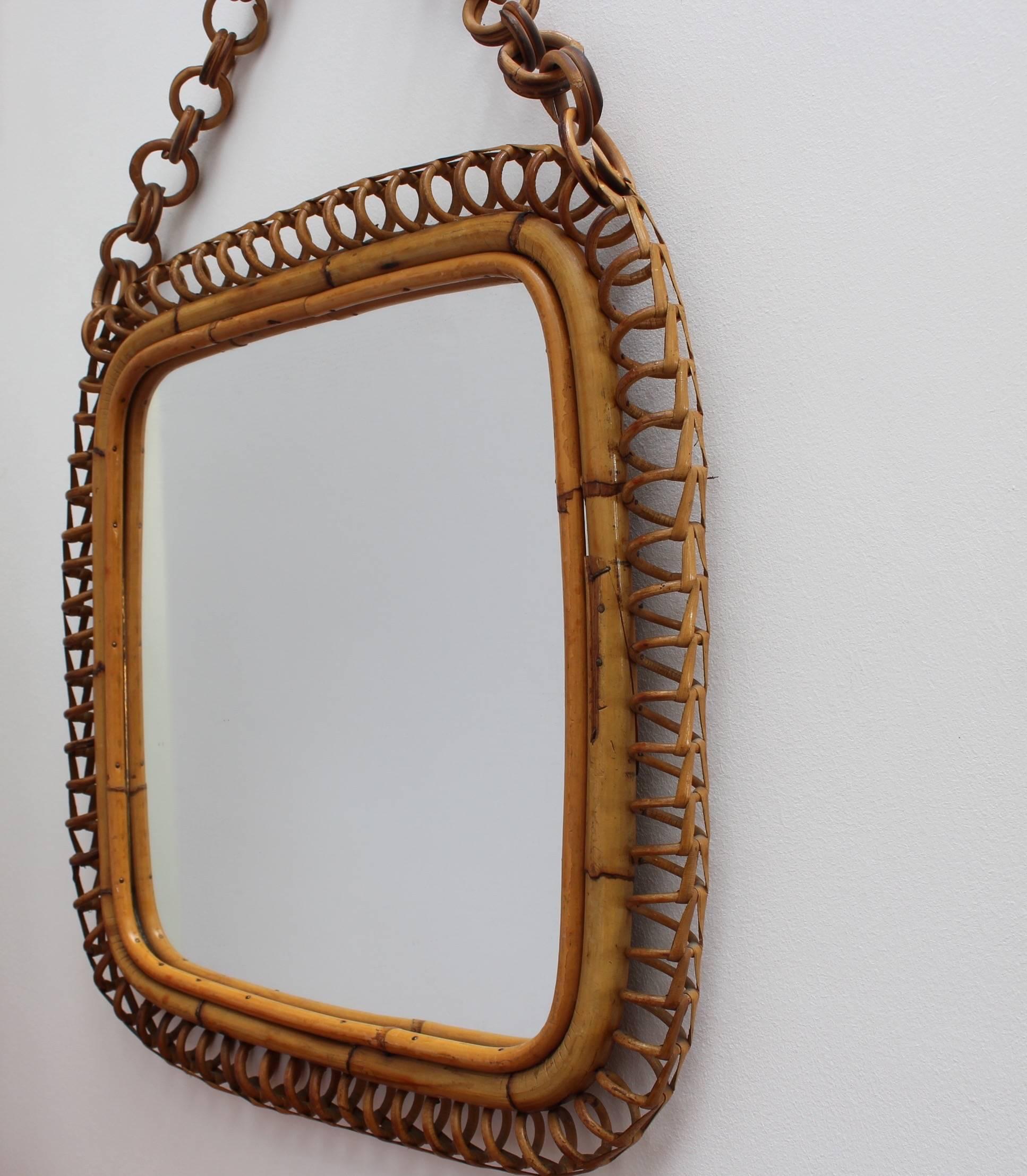 Mid-Century Modern Italian Rattan and Bamboo Vintage Mirror