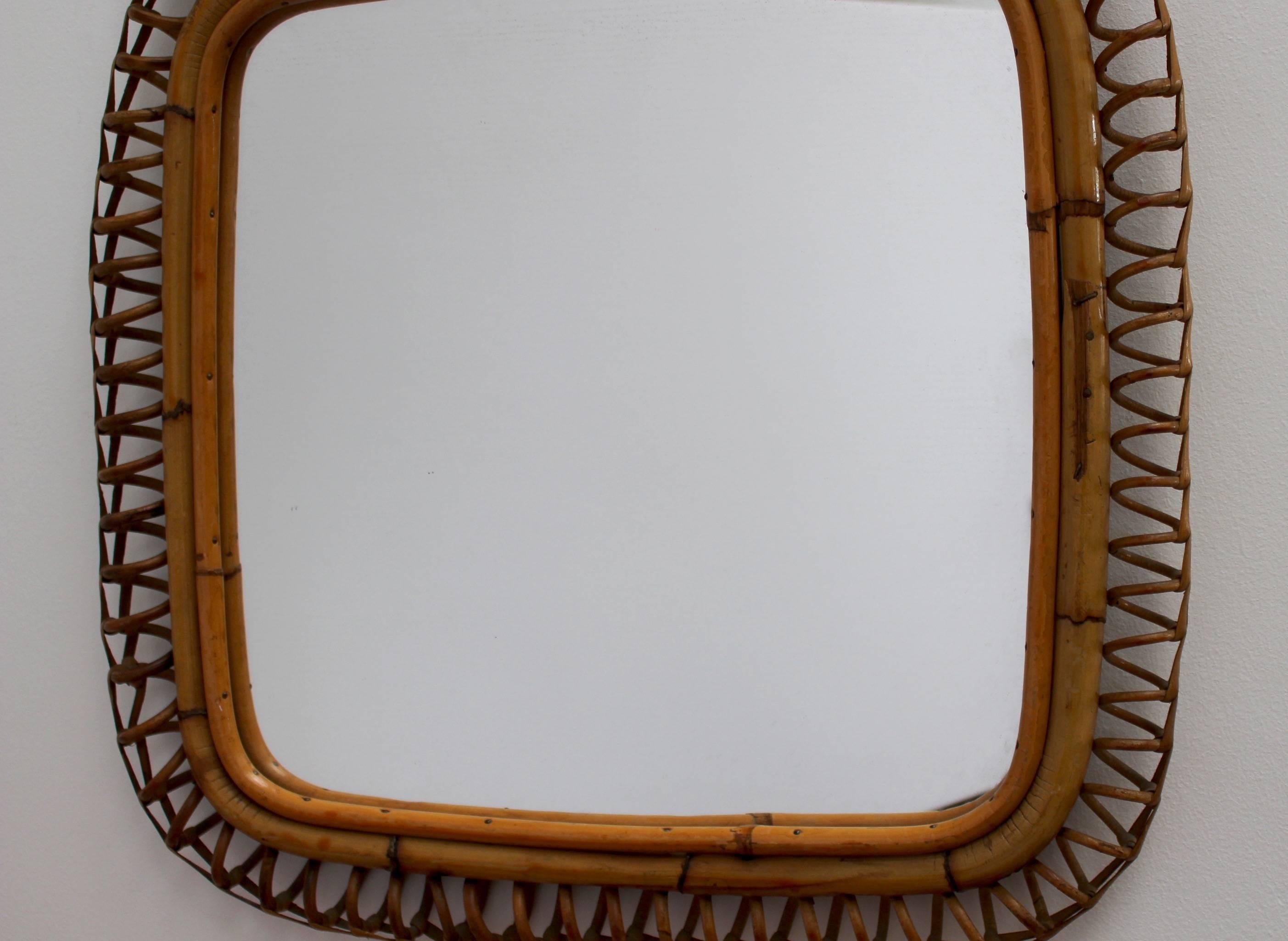 Mid-20th Century Italian Rattan and Bamboo Vintage Mirror