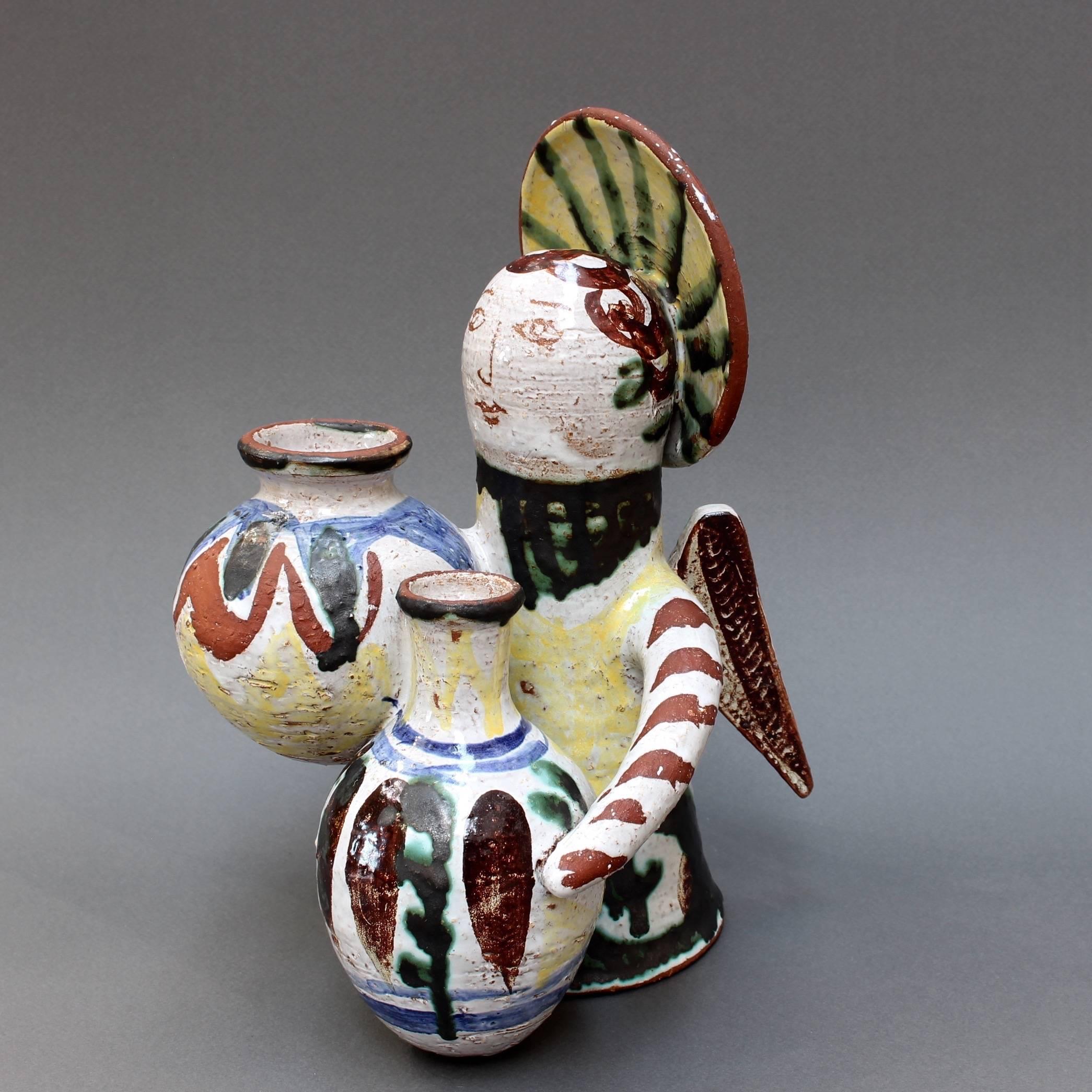 Mid-Century Modern Midcentury Ceramic Angel With Amphorae Sculpture, Vallauris, France, circa 1950s