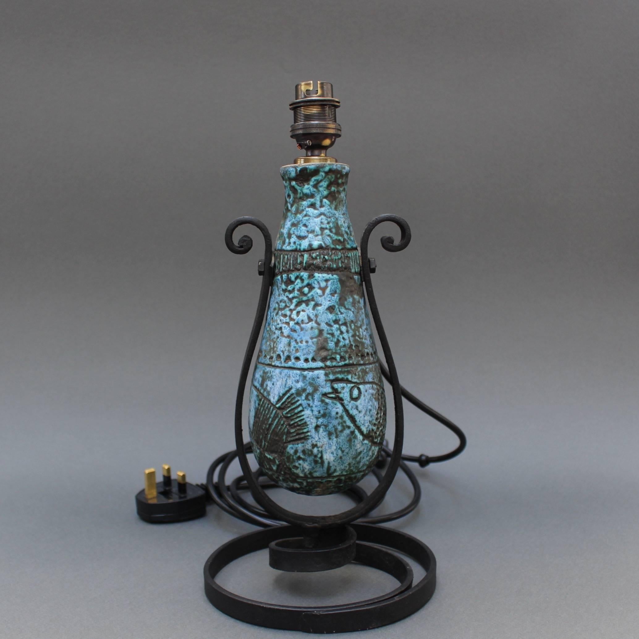Blue Ceramic Table Lamp by Jacques Blin (circa 1950s) 2