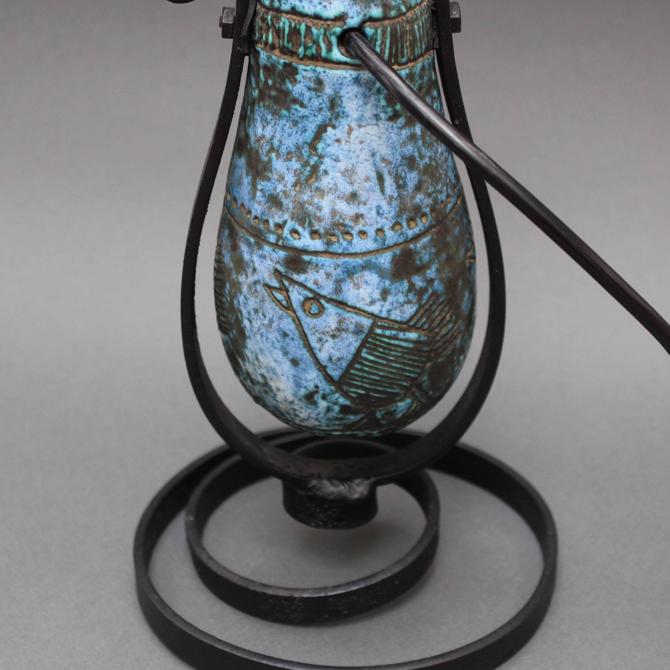 Blue Ceramic Table Lamp by Jacques Blin (circa 1950s) In Good Condition In London, GB