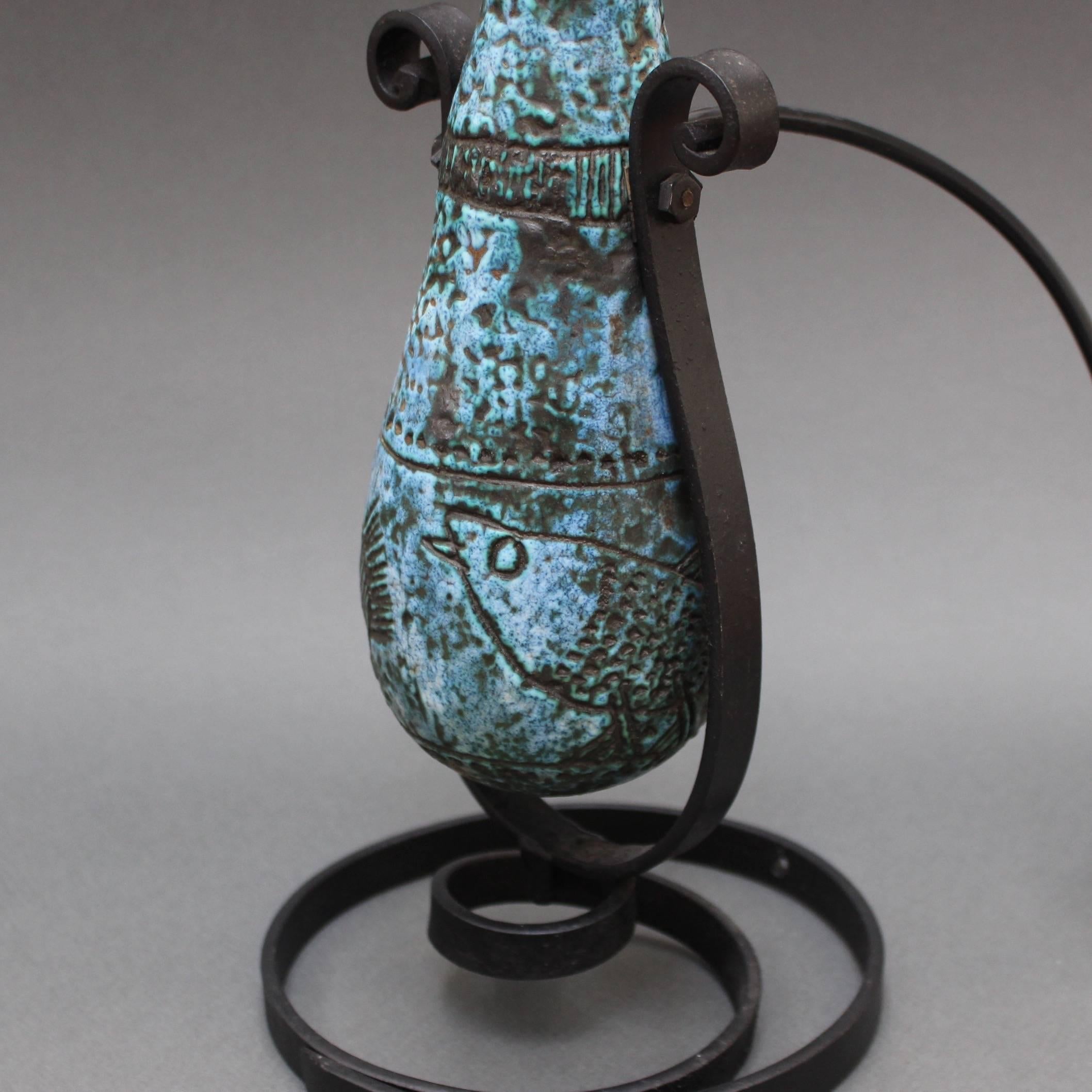 Mid-20th Century Blue Ceramic Table Lamp by Jacques Blin (circa 1950s)
