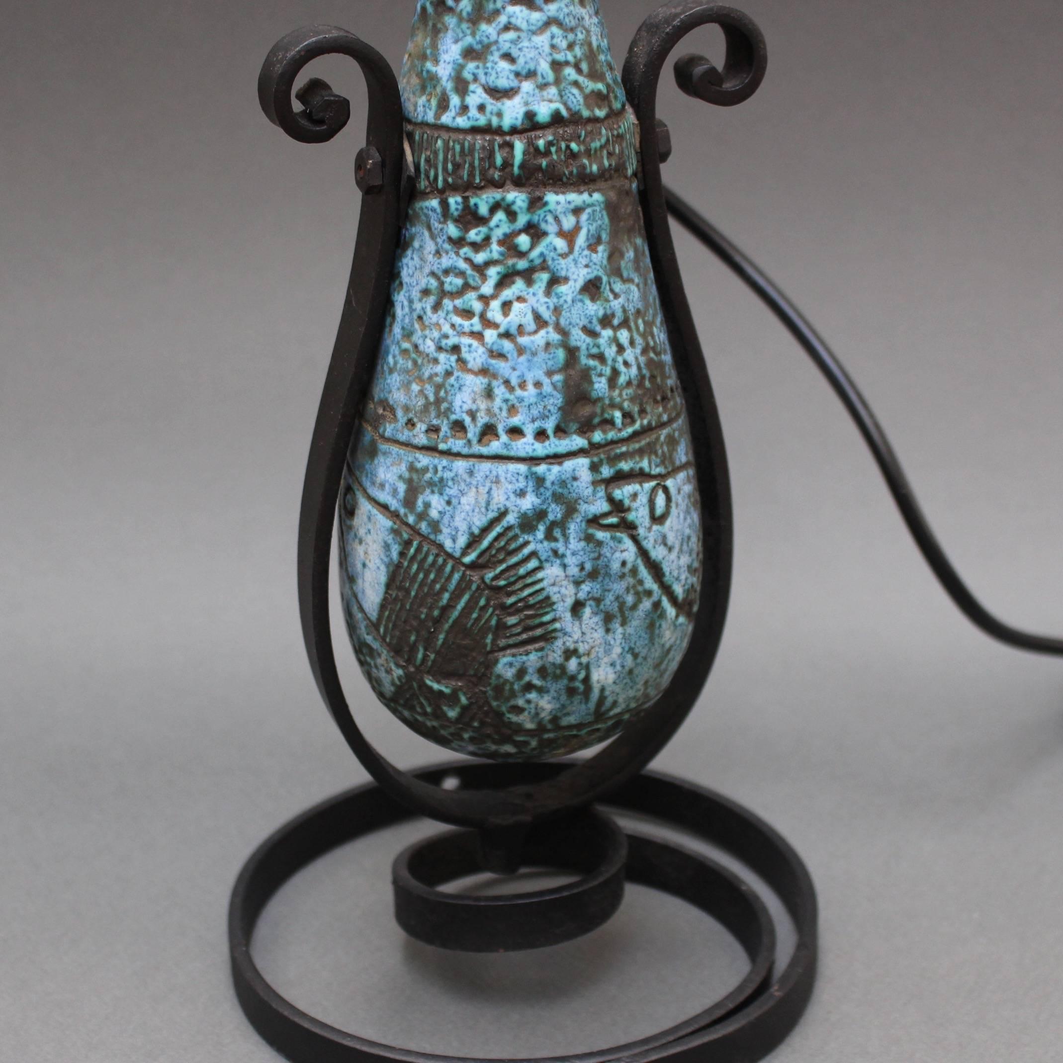 Blue Ceramic Table Lamp by Jacques Blin (circa 1950s) 1