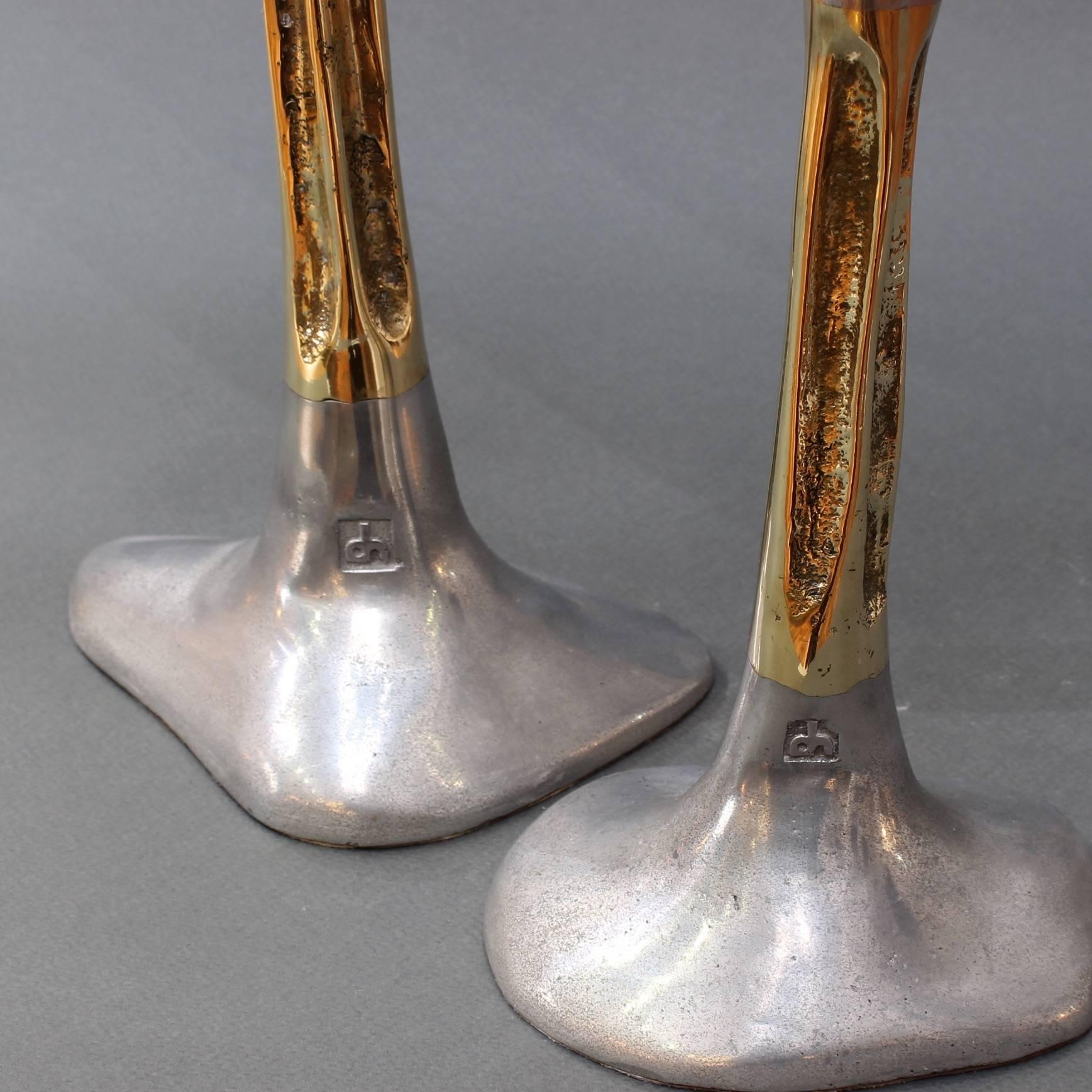 Aluminum Pair of Brutalist Style Aluminium and Brass Candlesticks by David Marshall 1980s