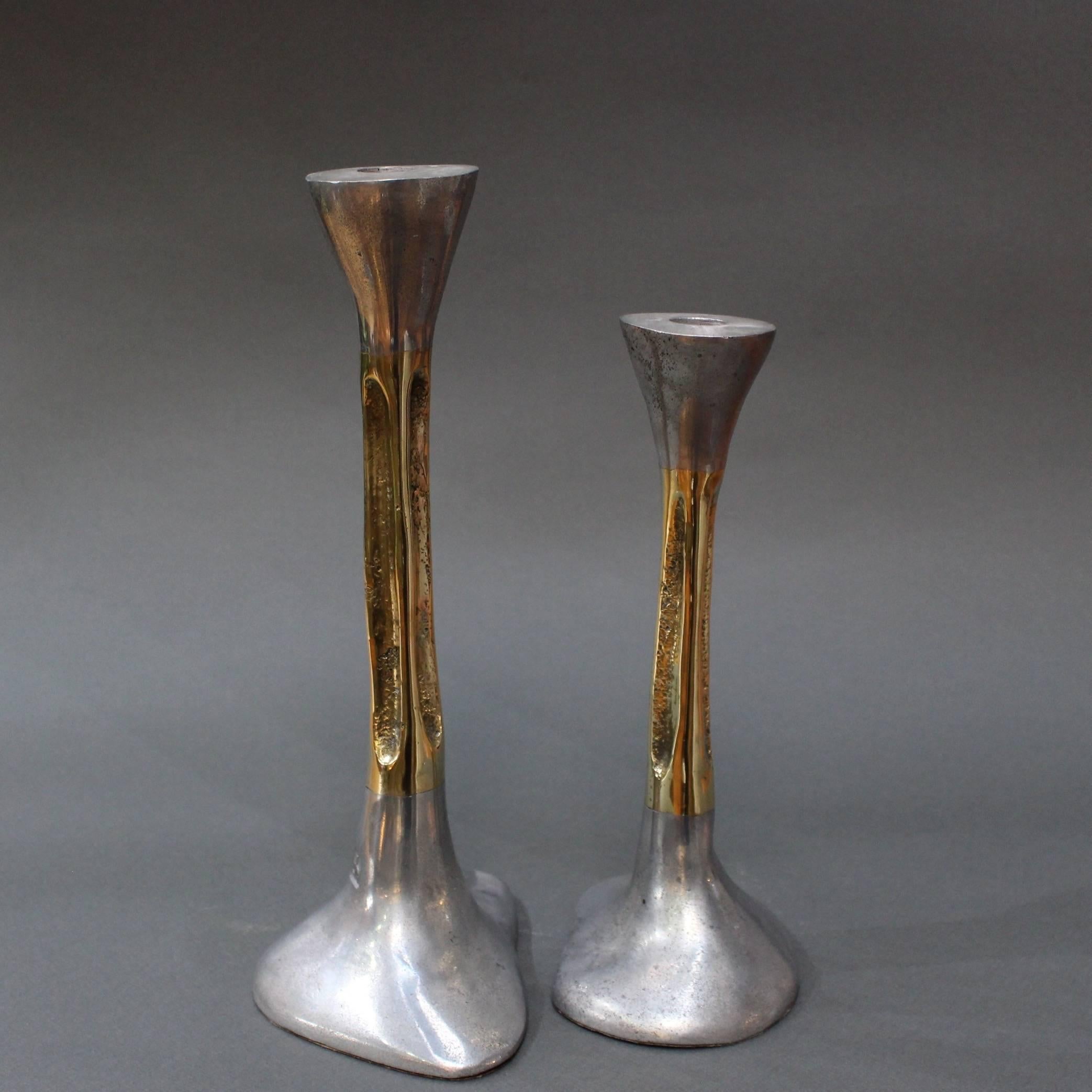 Pair of Brutalist Style Aluminium and Brass Candlesticks by David Marshall 1980s In Good Condition In London, GB