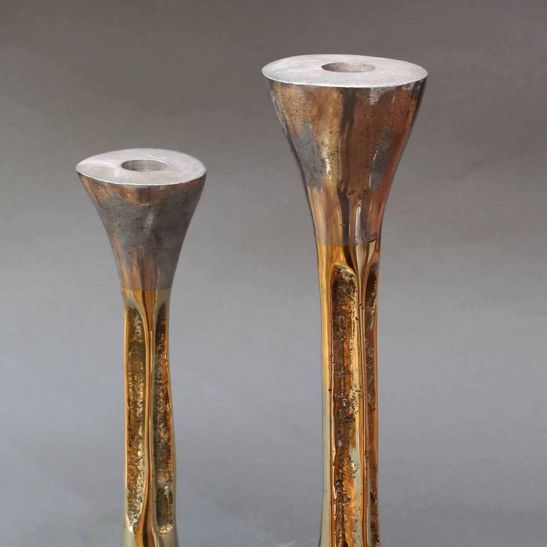 Pair of Brutalist Style Aluminium and Brass Candlesticks by David Marshall 1980s 3