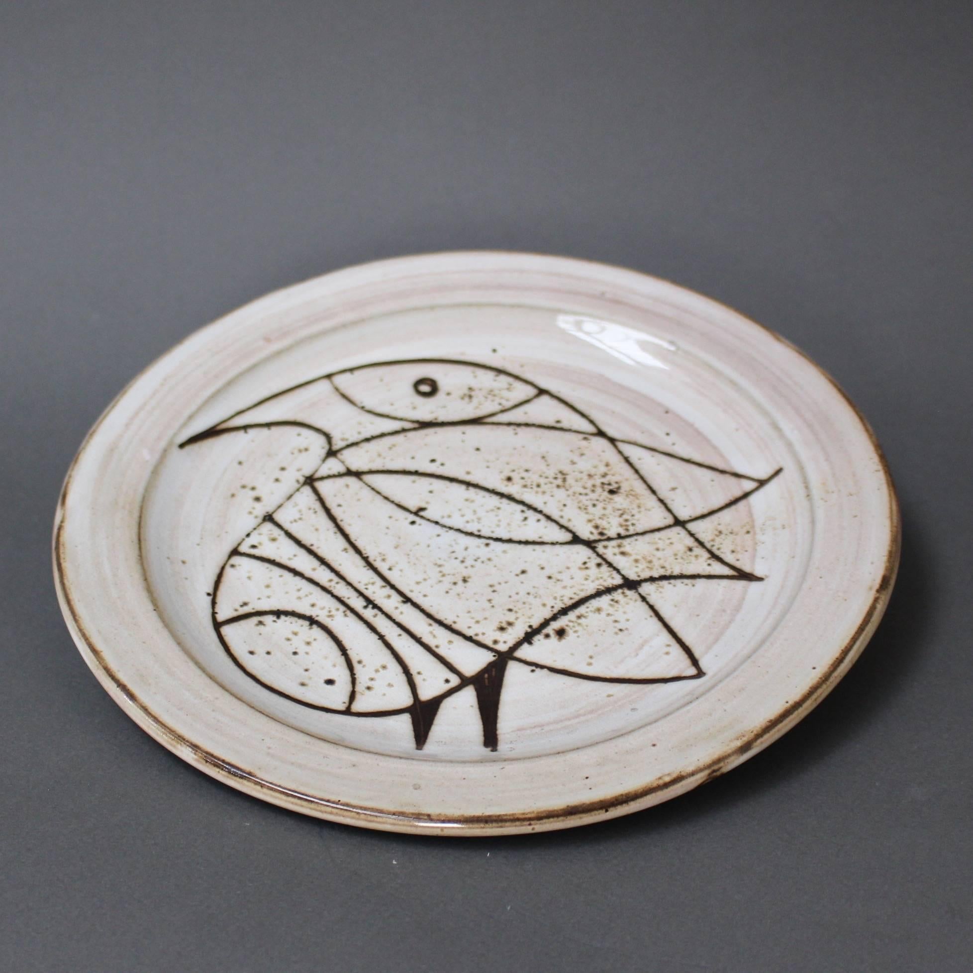 French Mid-century Ceramic Plate with Stylised Bird by Jacques Pouchain, circa 1950s
