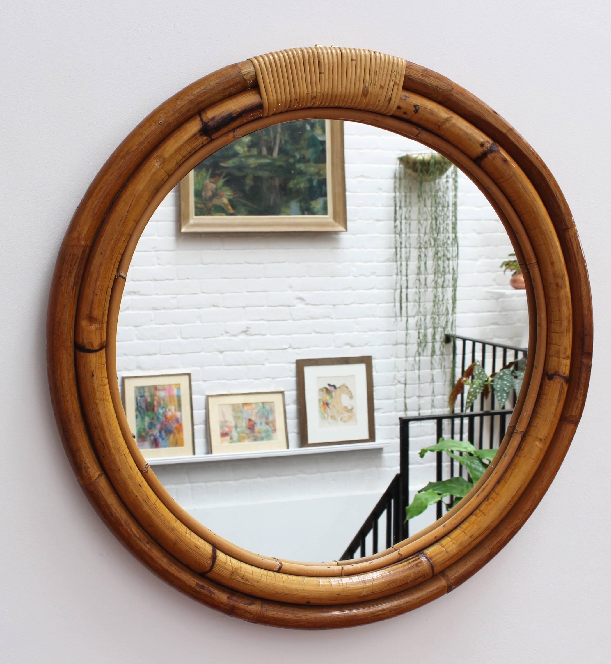 Italian 'Porthole' Style Bamboo and Rattan Mirror (circa 1960s) 1