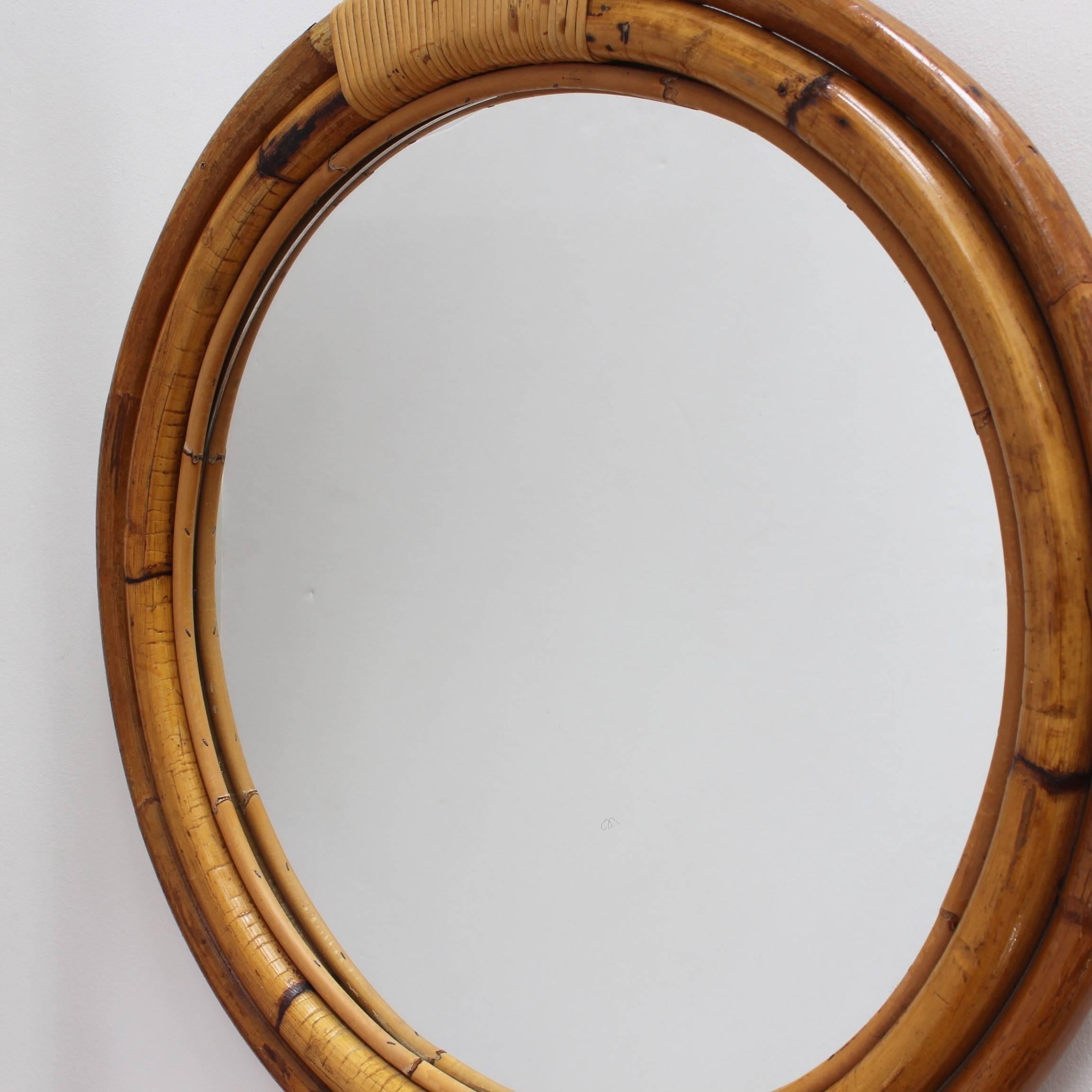 Italian 'Porthole' Style Bamboo and Rattan Mirror (circa 1960s) In Good Condition In London, GB