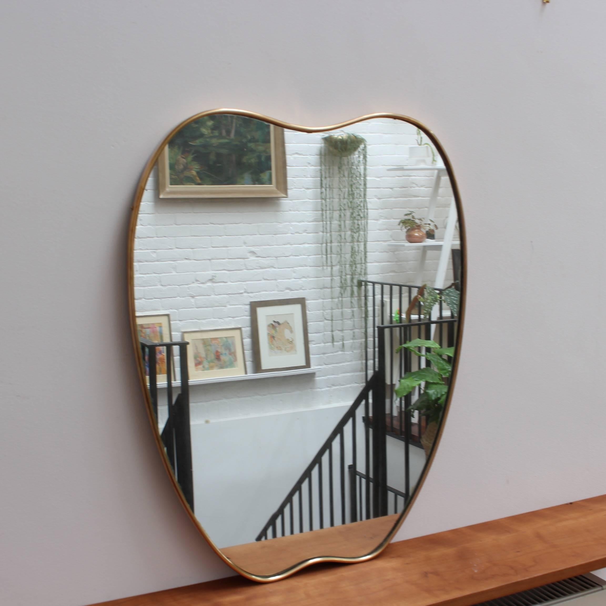 Midcentury Italian Wall Mirror with Brass Frame, circa 1950s In Fair Condition In London, GB