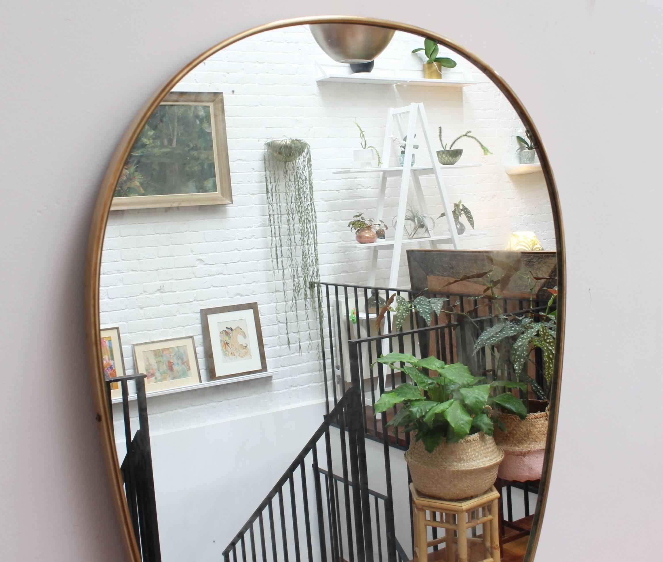 Mid-Century Modern Midcentury Italian Wall Mirror with Brass Frame, circa 1950s