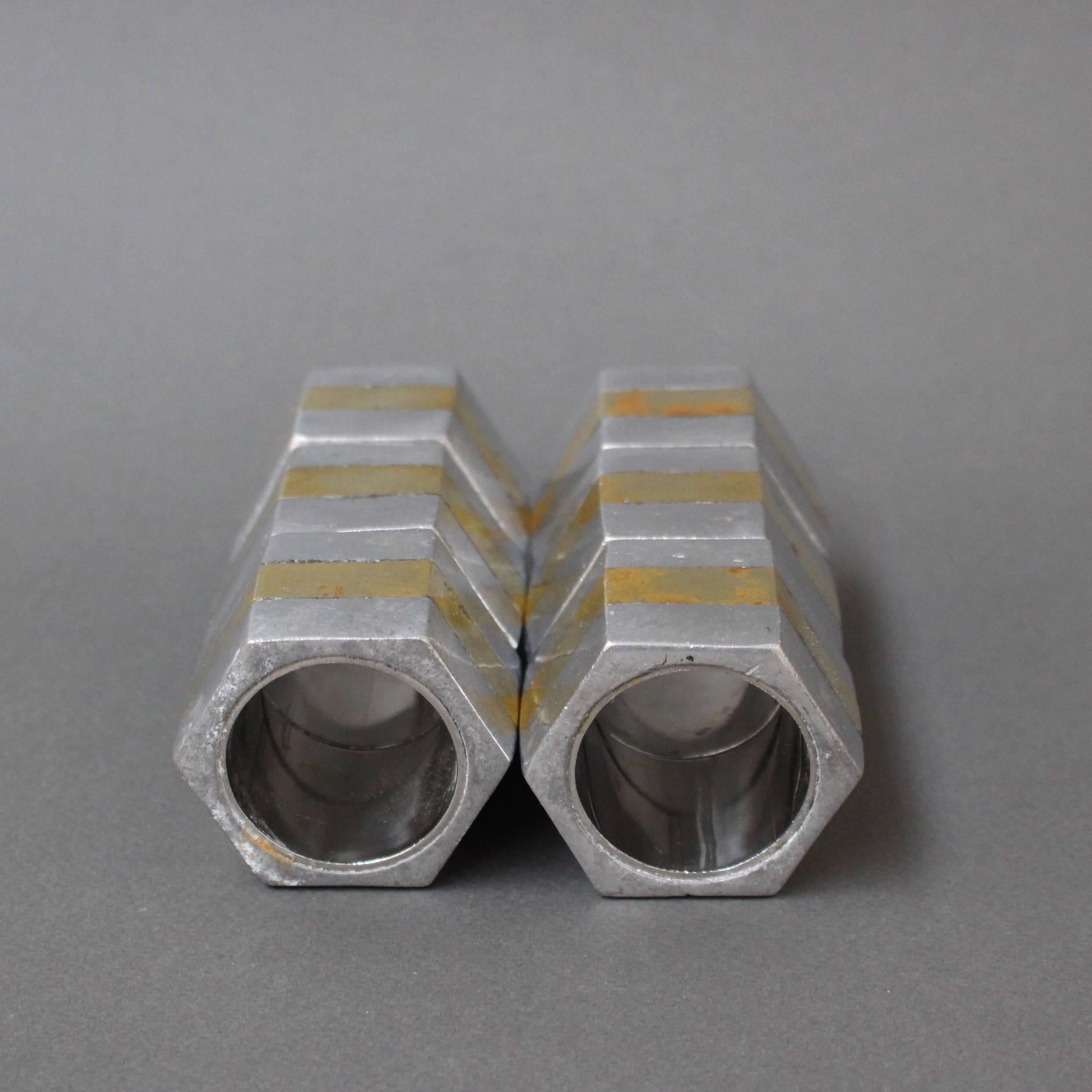 Brutalist Aluminium and Brass Napkin Rings by David Marshall, circa 1970s In Good Condition In London, GB