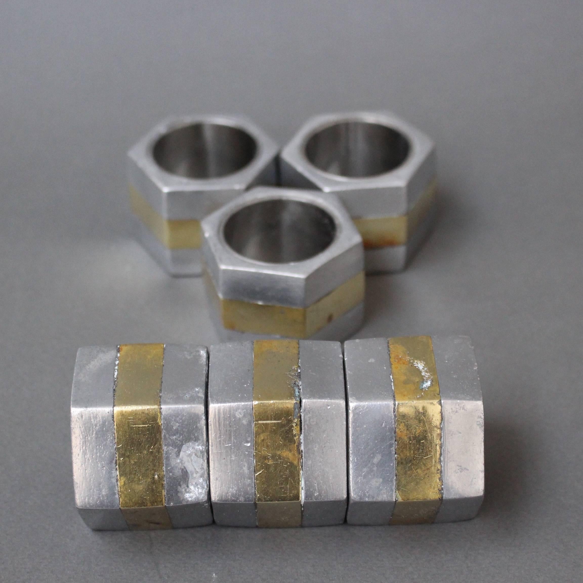 Brutalist Aluminium and Brass Napkin Rings by David Marshall, circa 1970s 3