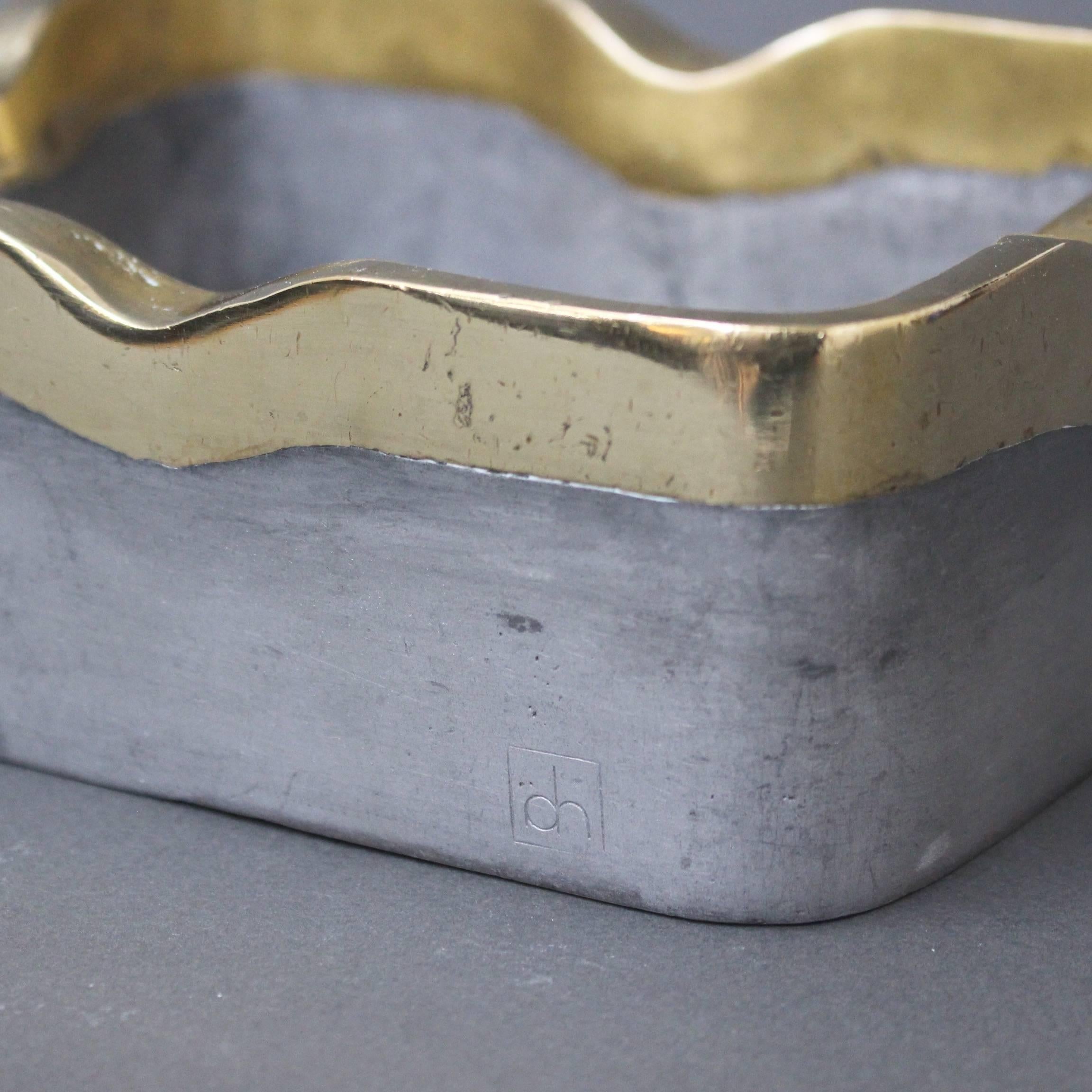 Aluminum Aluminium and Brass Brutalist Style Decorative Ashtray by David Marshall c. 1980