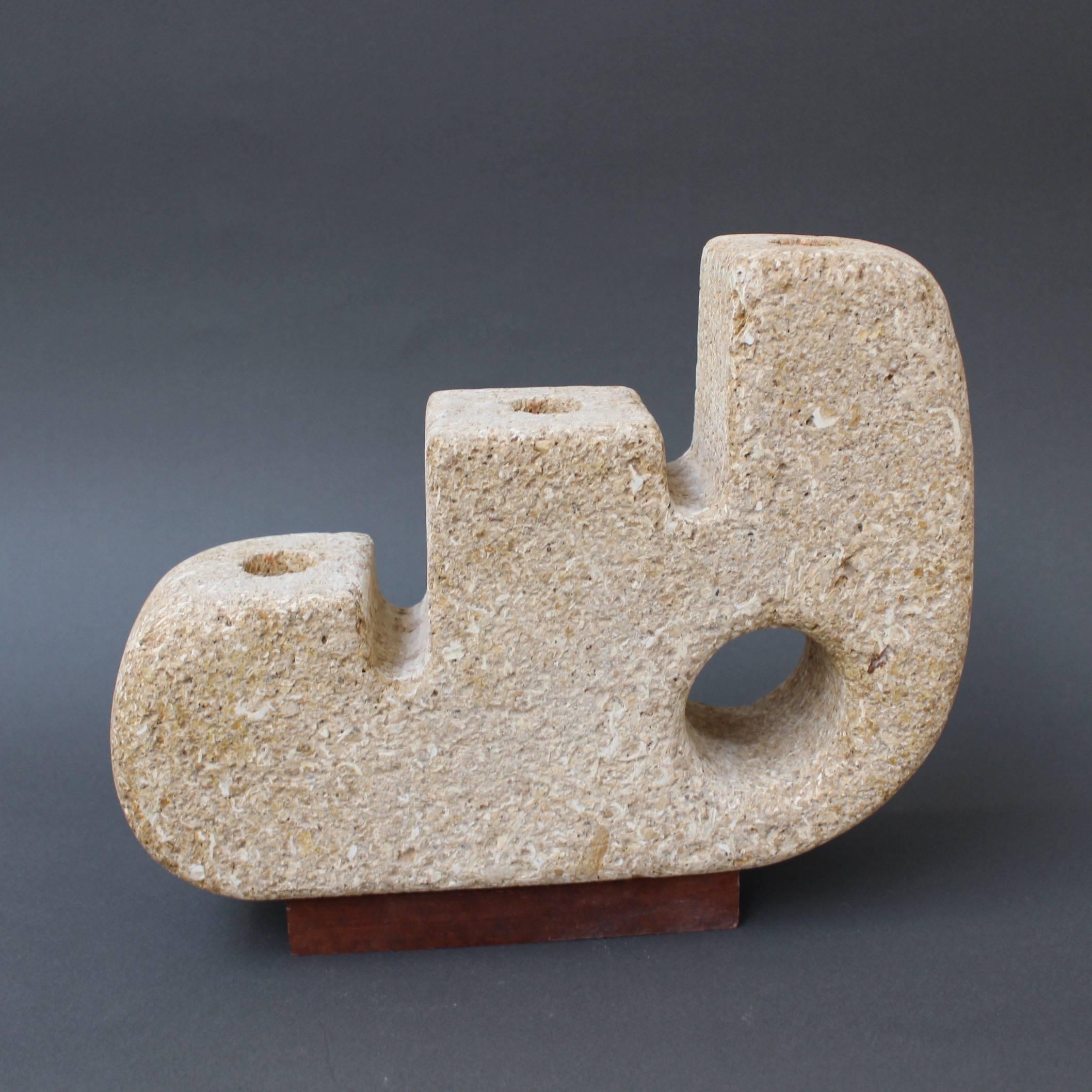 Mid-Century Modern Limestone Sculpted Candle Stand 'circa 1970s'