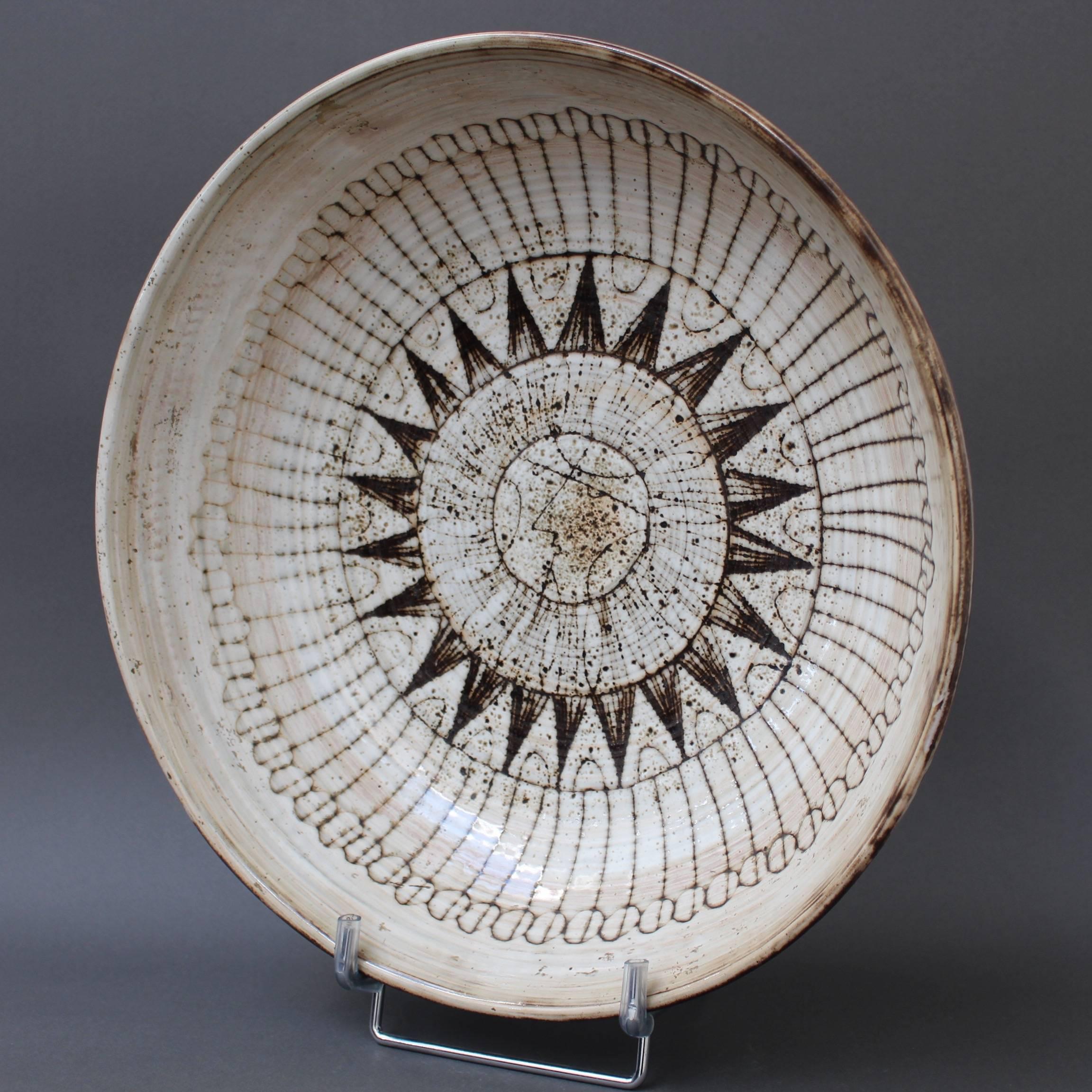 French Large Decorative Bowl with Sunburst Motif by Jacques Pouchain-Atelier Dieulefit
