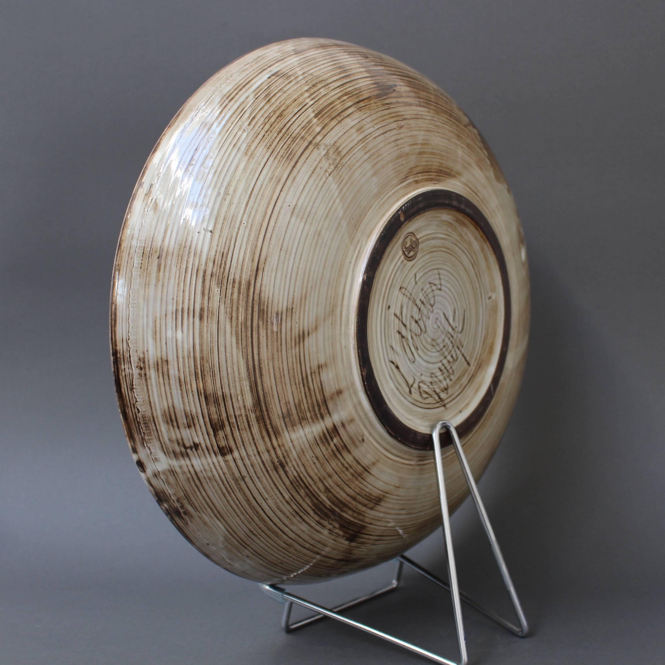 Glazed Large Decorative Bowl with Sunburst Motif by Jacques Pouchain-Atelier Dieulefit