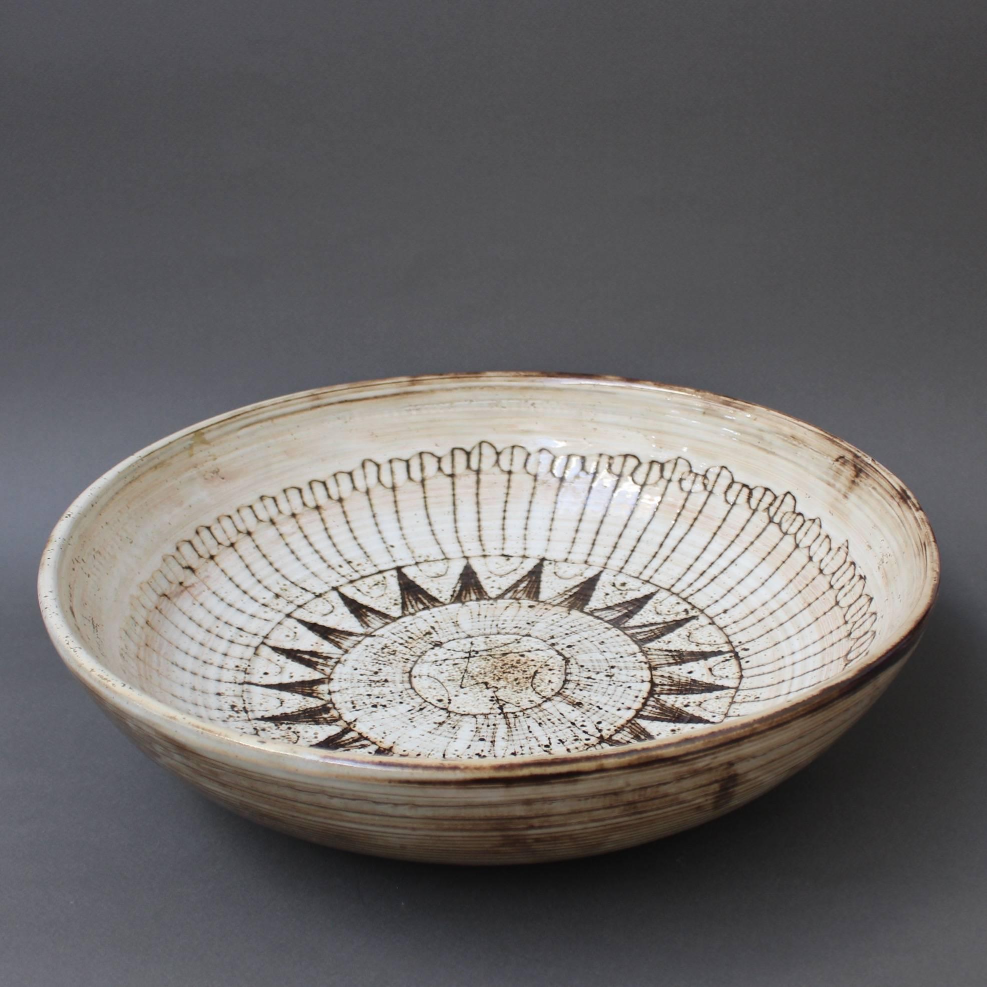 Ceramic Large Decorative Bowl with Sunburst Motif by Jacques Pouchain-Atelier Dieulefit