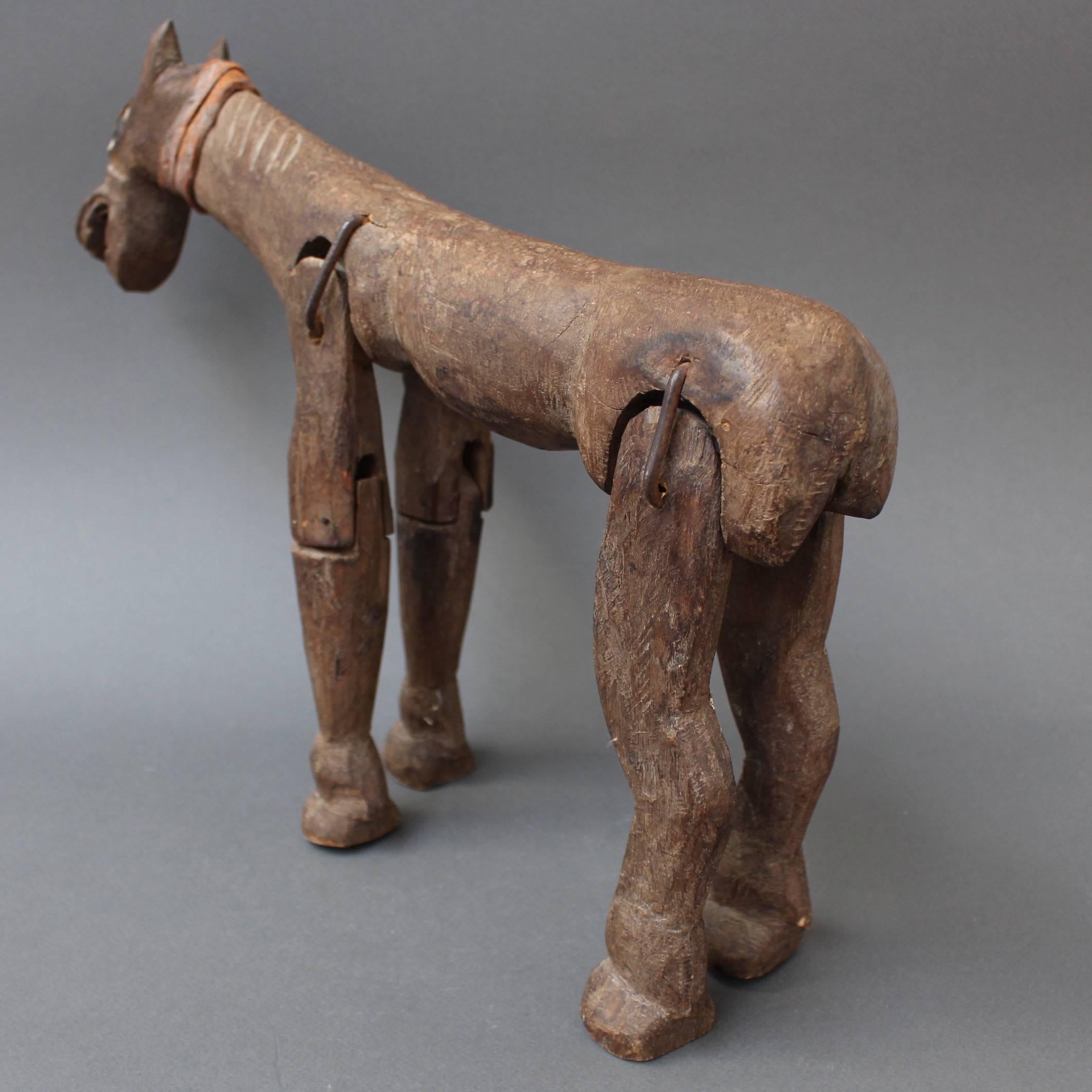 Hand-Carved Antique Carved Wooden Horse Marionette, 19th Century