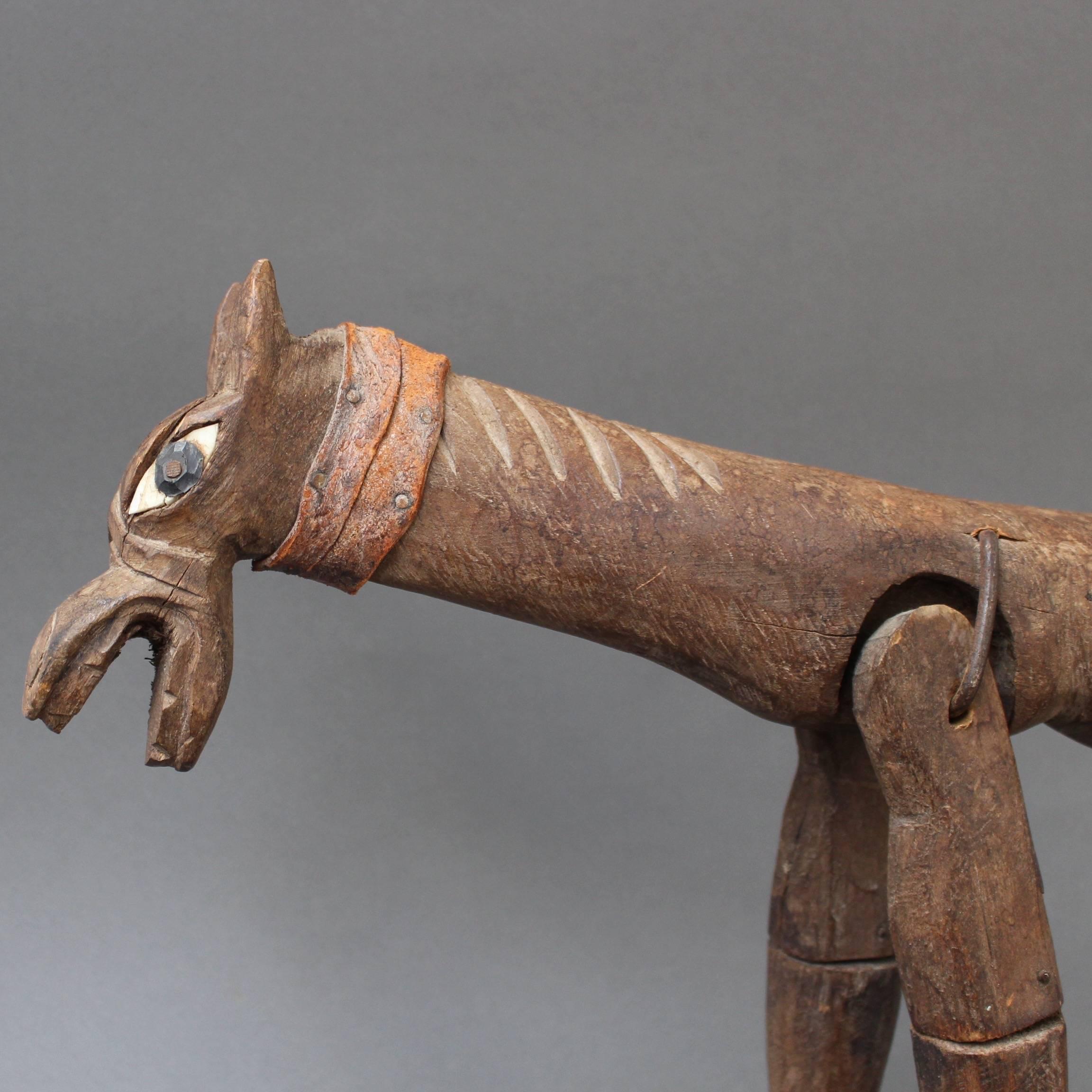 European Antique Carved Wooden Horse Marionette, 19th Century