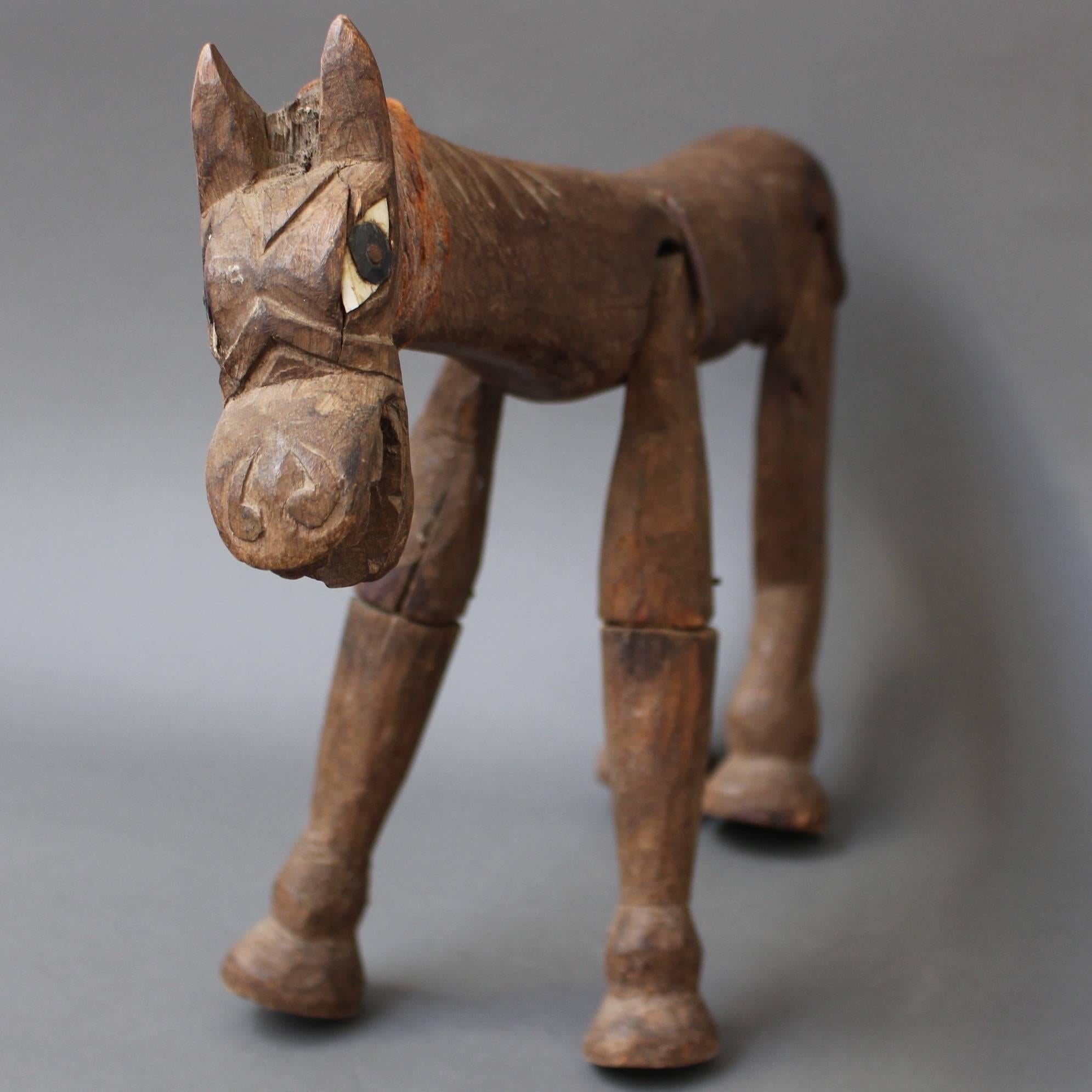 Antique Carved Wooden Horse Marionette, 19th Century 4