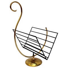 Music Note-Shaped Italian Brass Magazine Stand (c. 1950s)