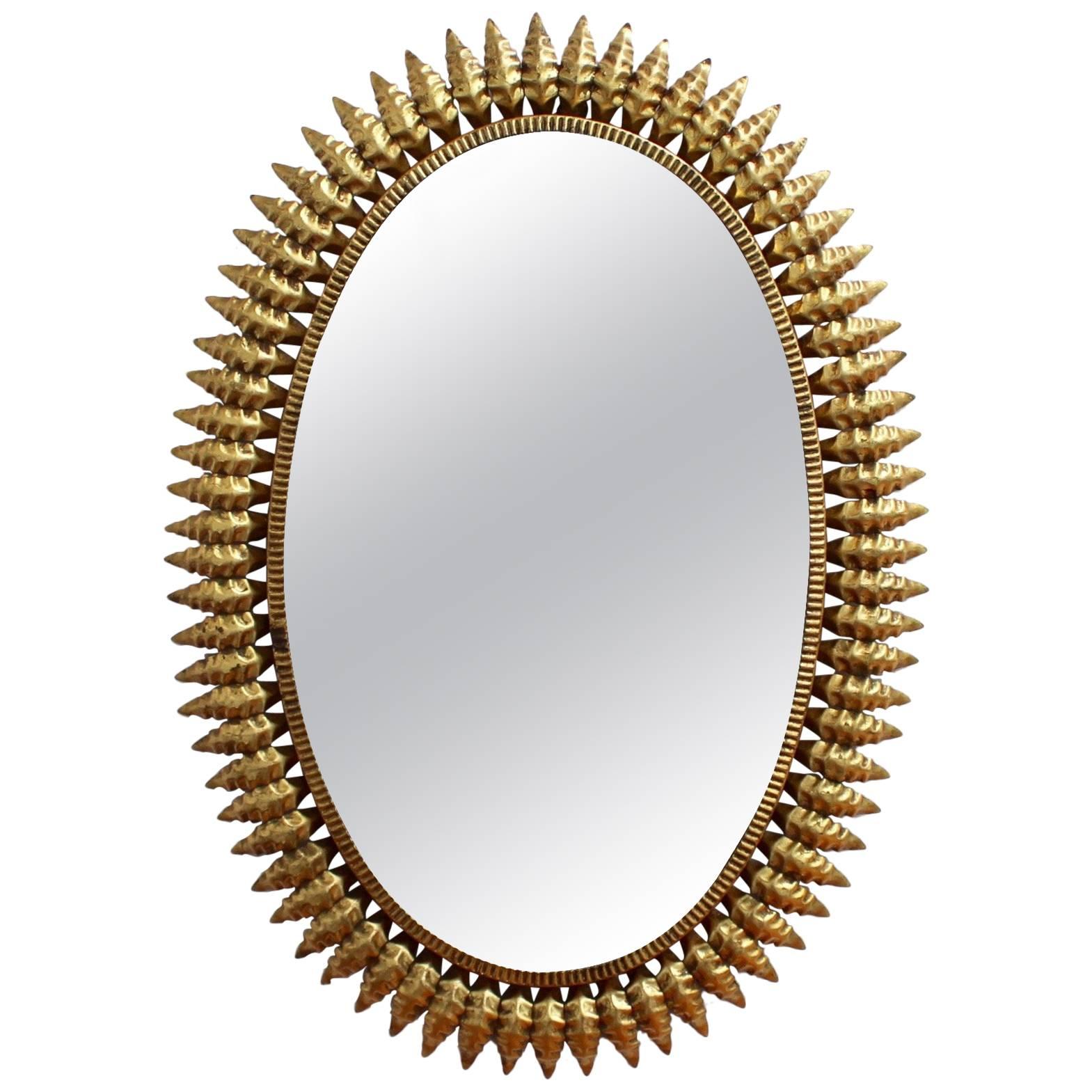 Mid-Century Spanish Gilt Metal Sunburst Mirror (c. 1950s)