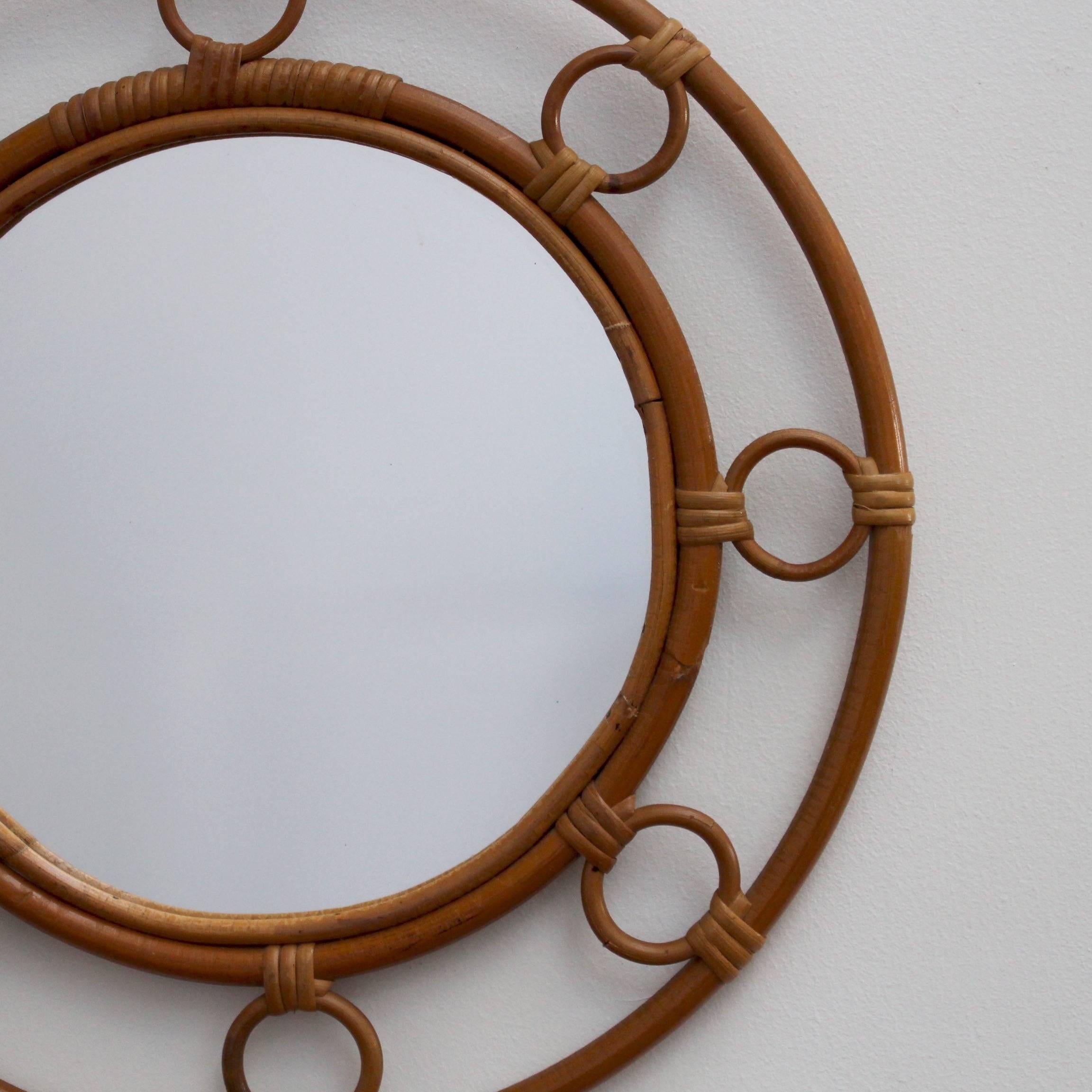 Mid-Century Modern Midcentury French Rattan and Bamboo Mirror, circa 1960s