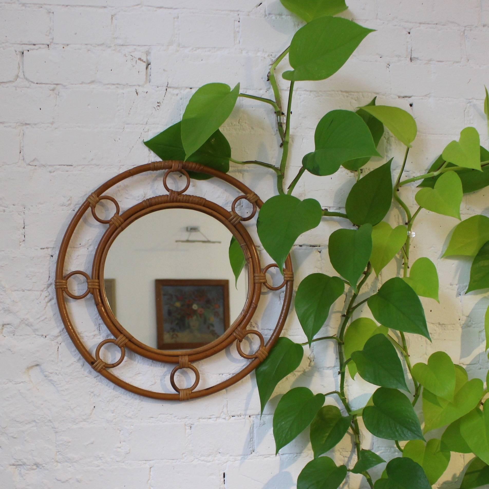 Midcentury French Rattan and Bamboo Mirror, circa 1960s 1