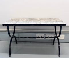 Mid-Century Coffee Table with Ceramic Top by Gustave Reynaud for Le Mûrier