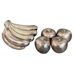 Almazán Silver-Plated Fruit Sculptures Banana Bunch and Set of Four Apples